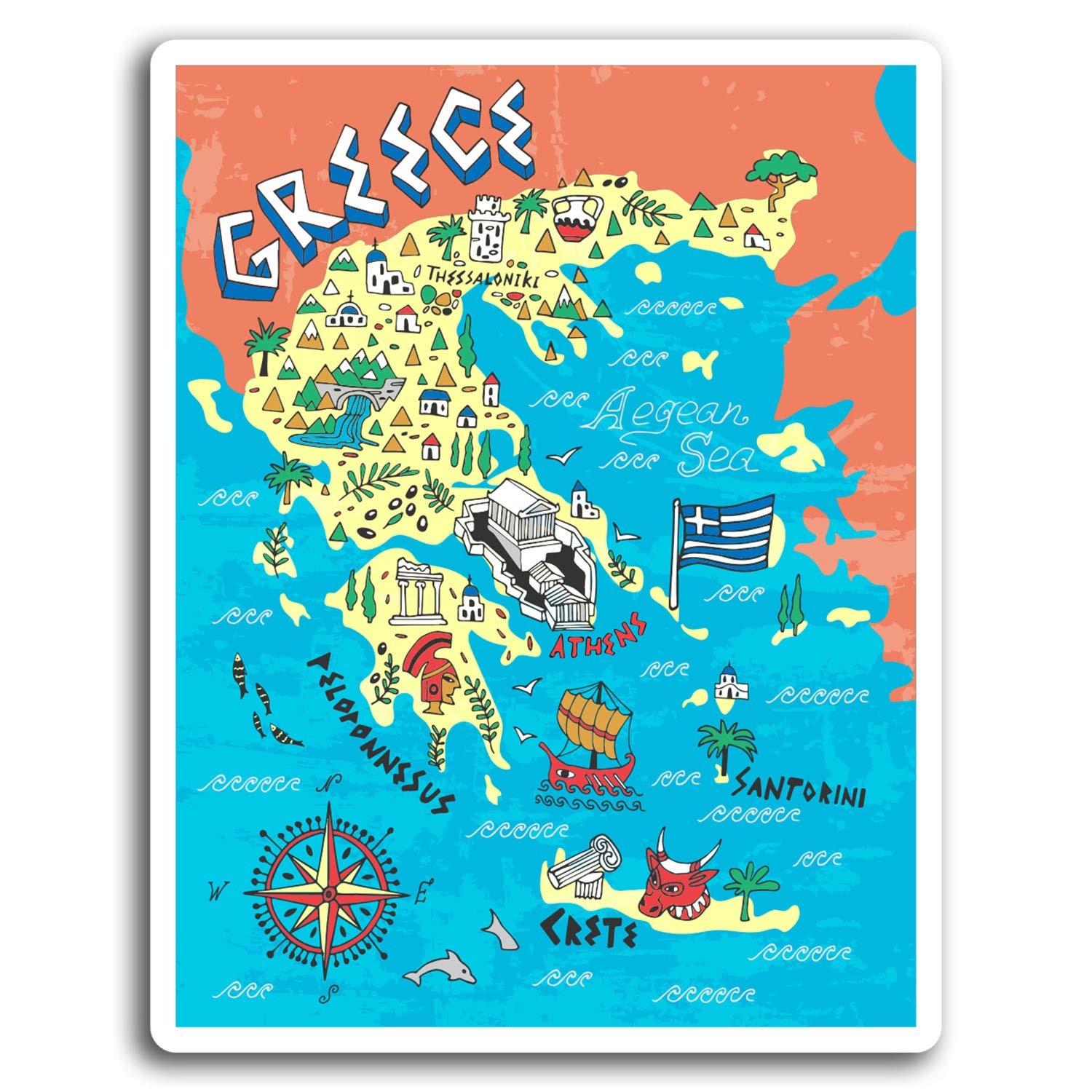 Destinationvinyl Multi 2 X 10Cm Greece Santorini Crete Vinyl Stickers - Sticker Laptop Luggage #19440 (10Cm Tall)