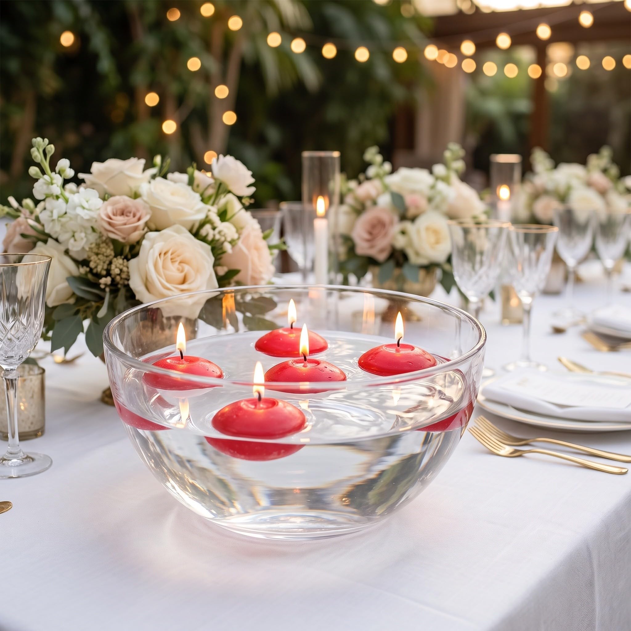 Toddmomy 50 velas flotantes para centros de mesa, 3,7 cm, rojas, sin goteo ni humo | Vela de cera para bodas, pedidas de mano, fiestas en la piscina, bañeras y decoración del hogar.
