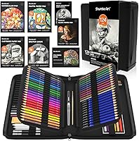 Shuttle Art 124-Piece Drawing Kit: Colored, Charcoal, Graphite, Pastel Pencils & Sticks in Portable Zipper Case for Artists & Kids