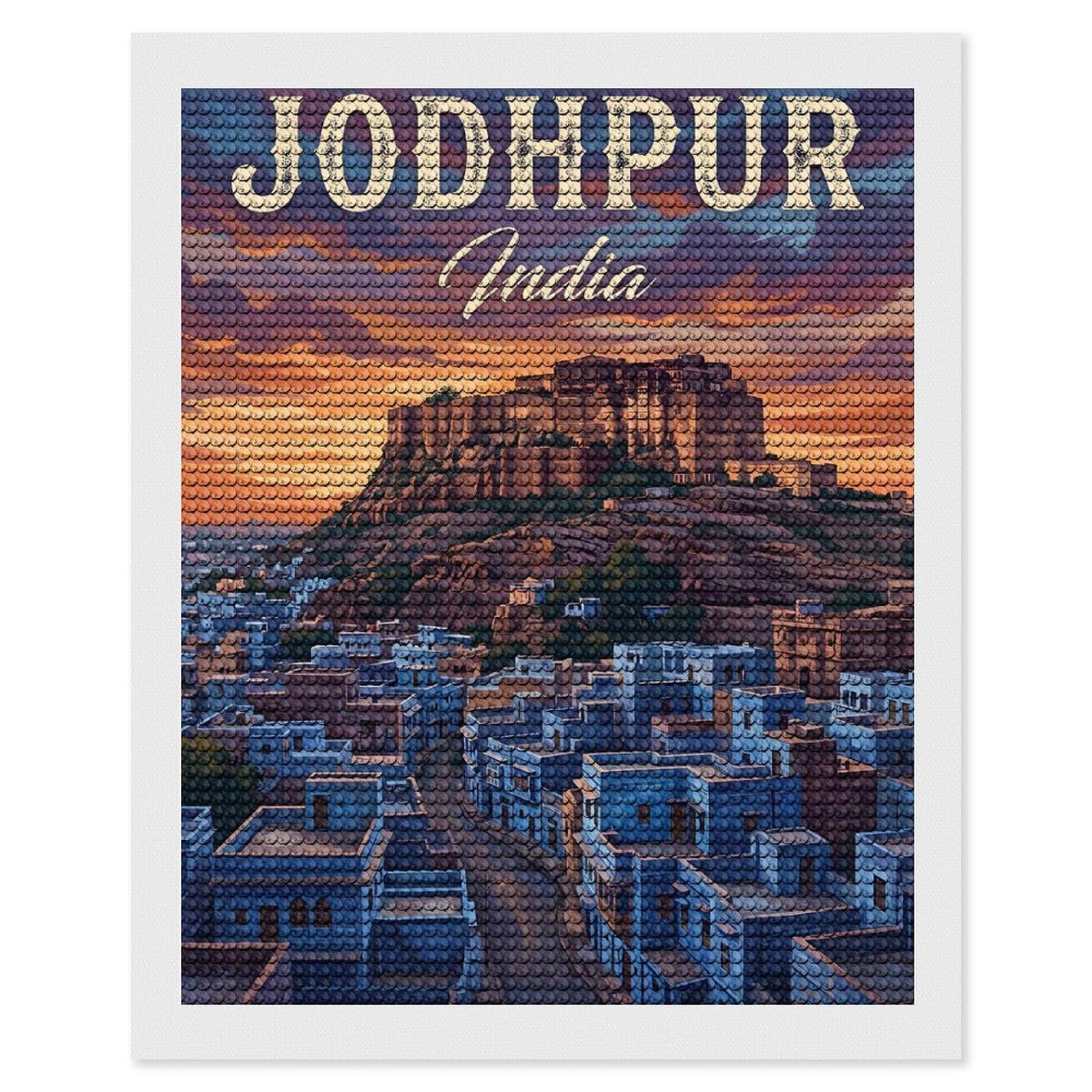Junmoney Jodhpur India Cityscape Painting DIY Diamond Art Canvas Kit 16"x20", Complete Accessories, Creative Leisure Activity, Home Wall Decor, Gift Idea