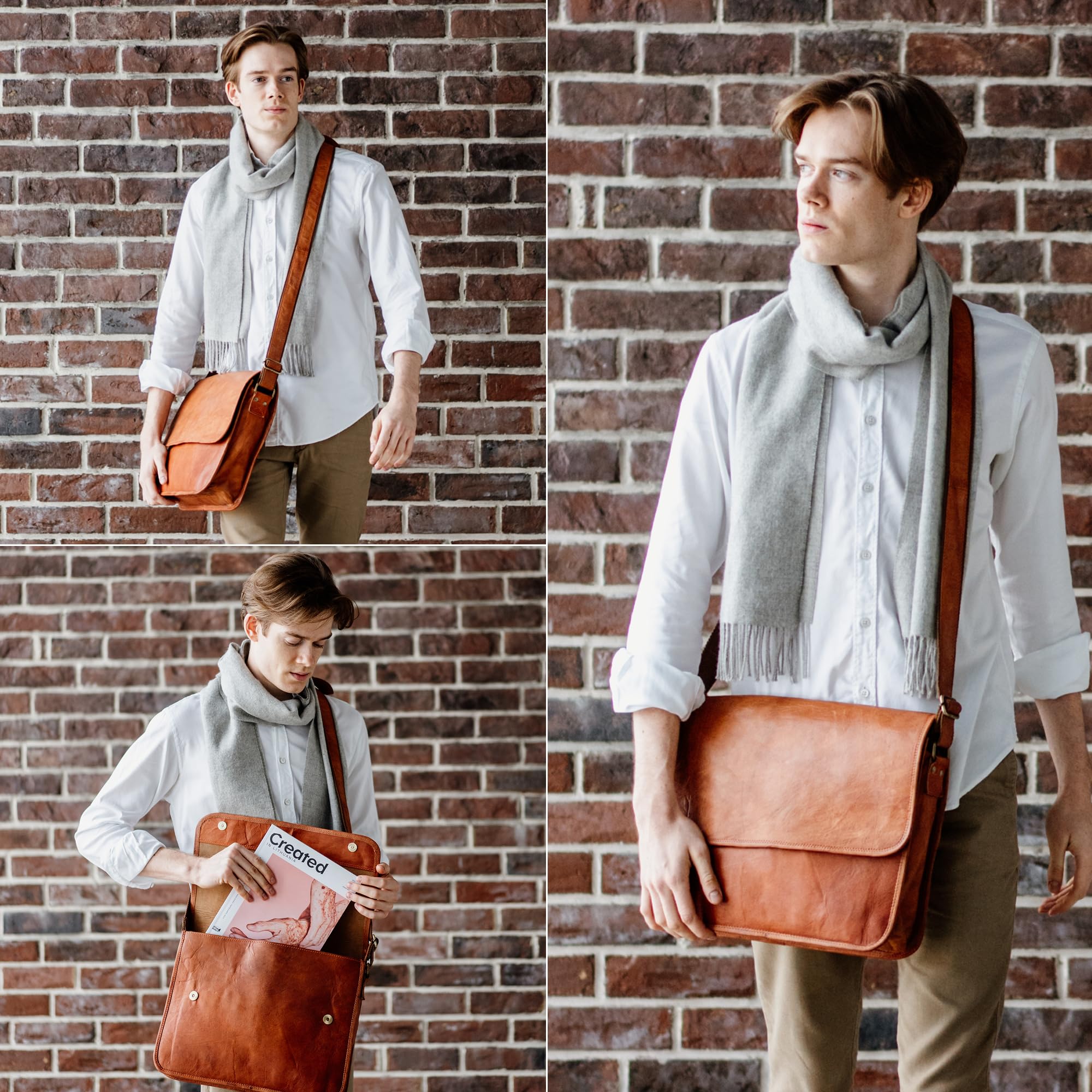 Berliner Bags Vintage Umhängetasche Ghent aus Leder, Messenger Bag mit Laptopfach für Damen Herren - Braun