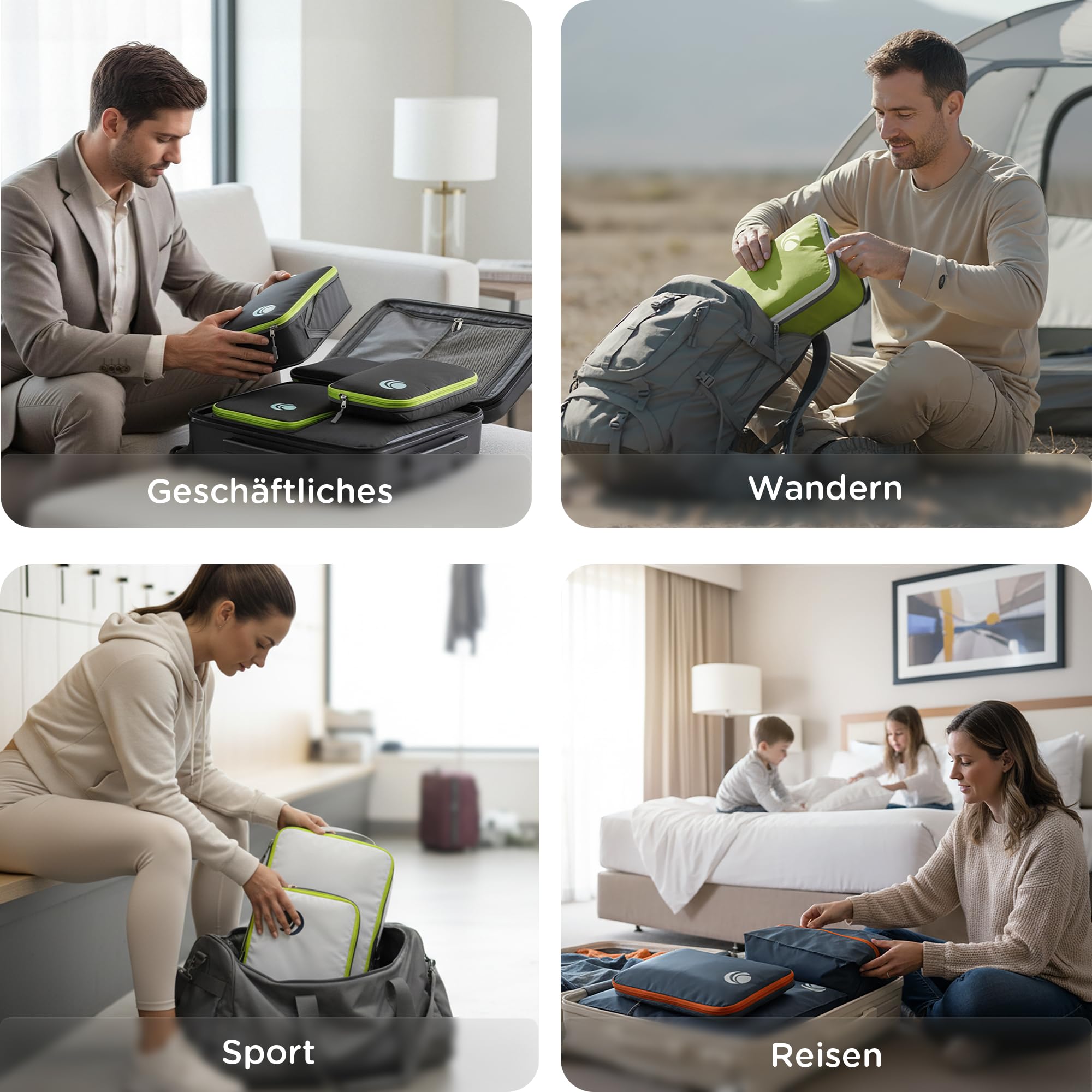 Cipway Kompression Koffer Organizer Set für Rucksack ，Ultraleichte Packtaschen Compression Packing Cubes Packwürfel Kofferorganizer Packtaschen Kleidertaschen für Reiseorganizer(schwarz, 8 Stück)
