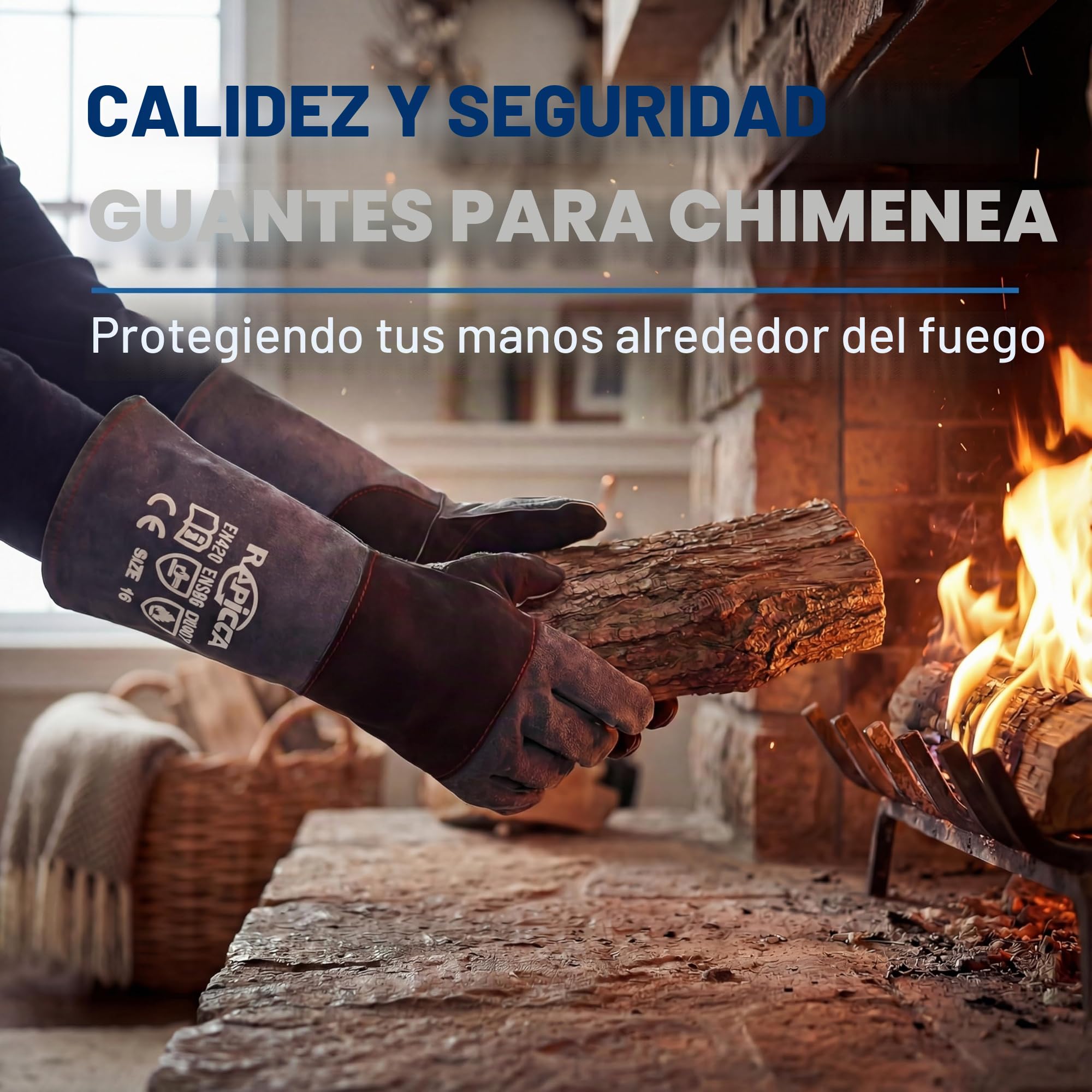 RAPICCA Guantes de soldadura de cuero Forge/Mig/Stick resistentes al calor/fuego, guantes para horno/parrilla/chimenea/horno/soldador/barbacoa/guante de manipulación de animales Gris-Negro 40.6cm