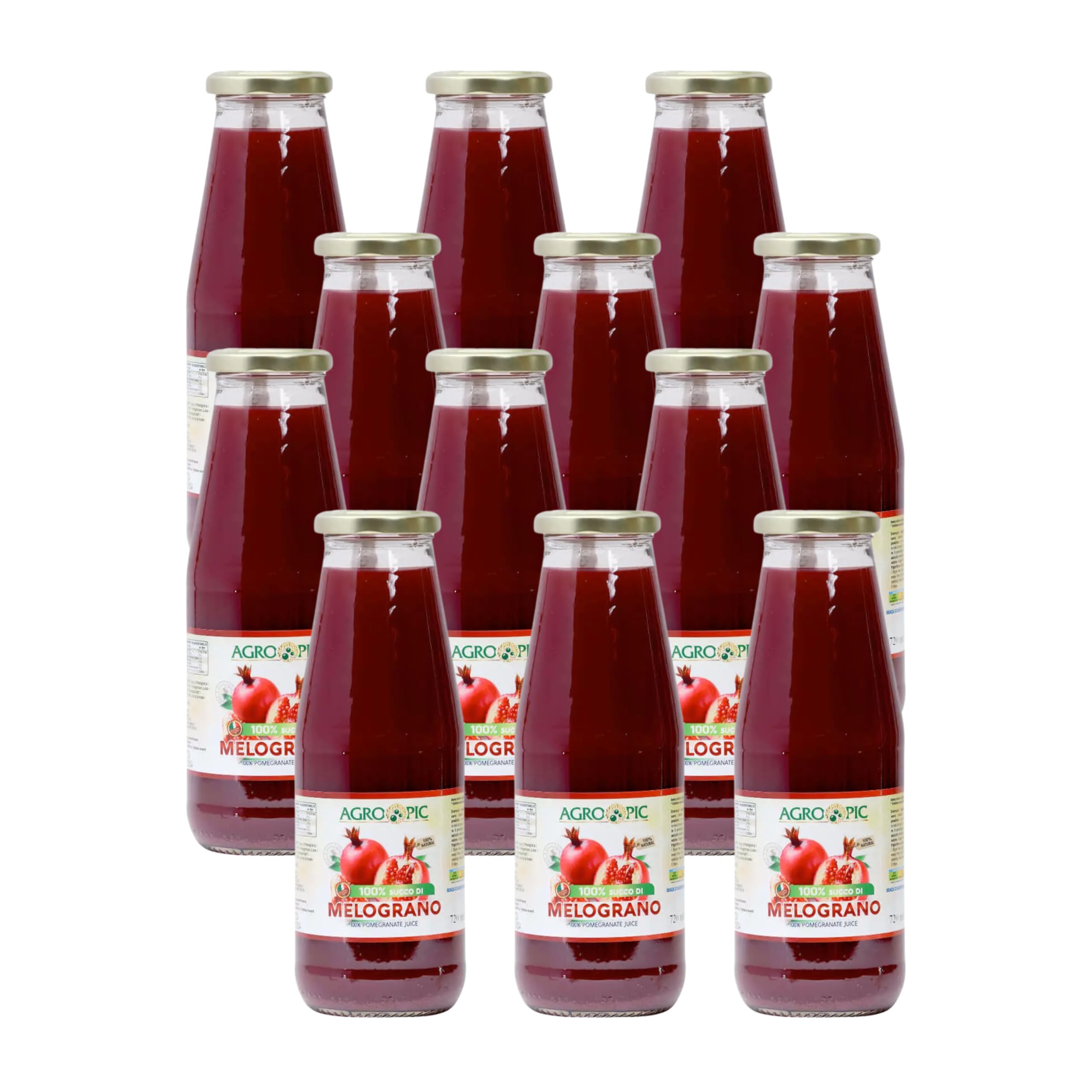 Agropic Succo di Melograno 100%, 12 bottiglie da 720 ml di puro succo di melograno senza zuccheri aggiunti, senza conservanti, Made in Italy - 1