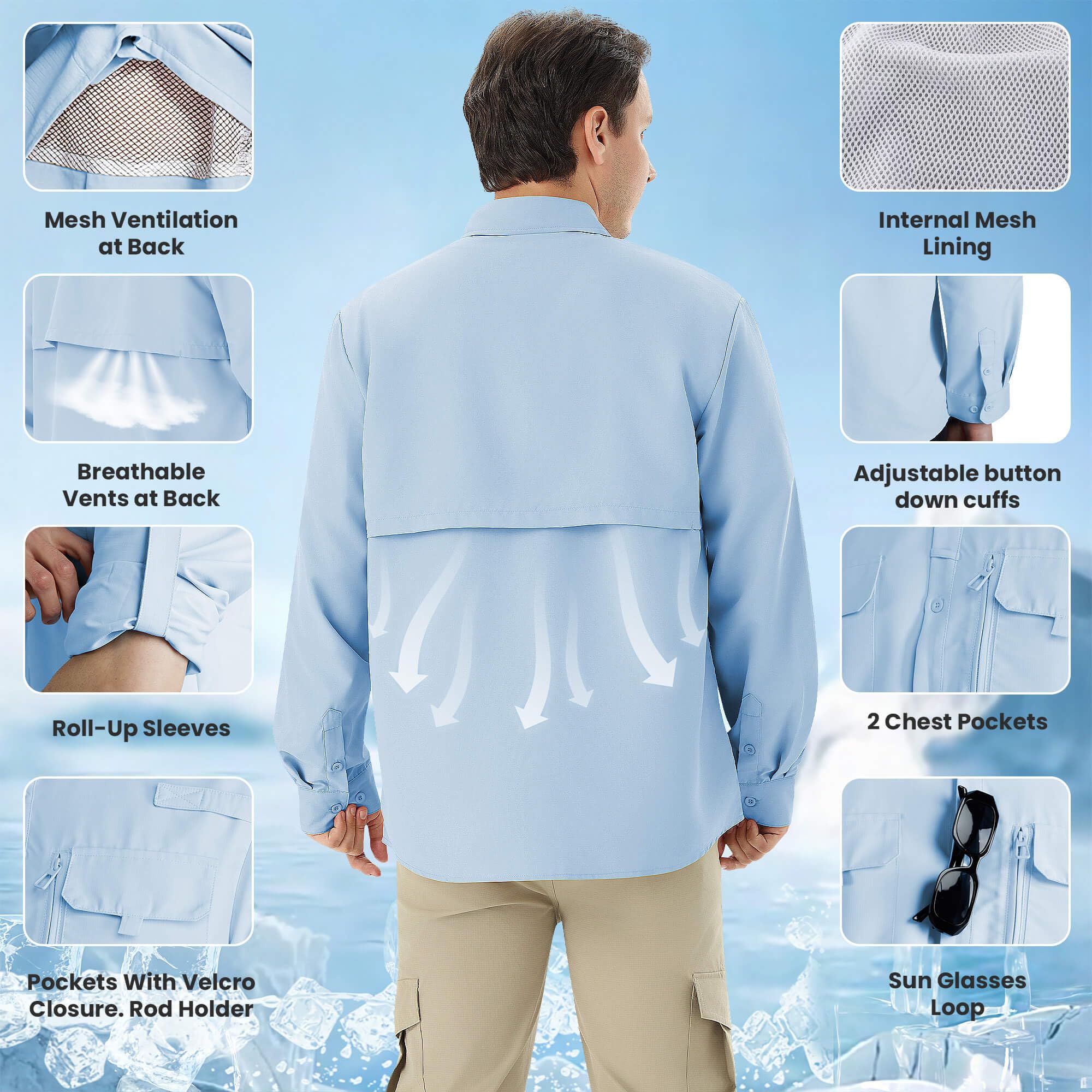 Camisa Hombre Casual Outdoor para Pesca y Senderismo, Camisa de Protección Solar UPF 50+ con Secado Rápido, Camisa Técnica Transpirable de Manga Larga para Viaje — view 4