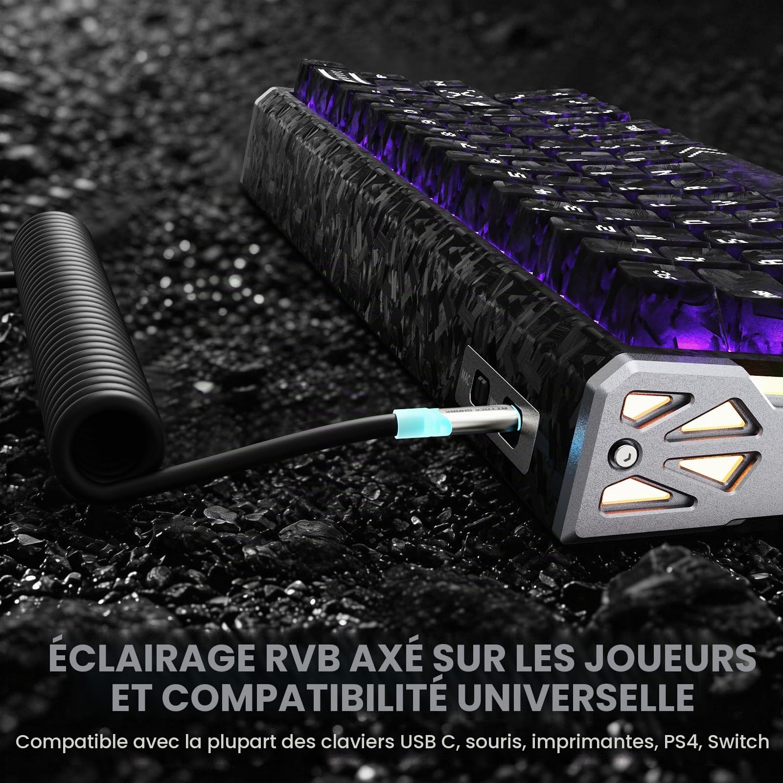 ATTACK SHARK Déclencheur rapide en fibre de carbone 8000 Hz Clavier de jeu magnétique filaire remplaçable à chaud, 42K DPI PAW3950 MAX TRI-Mode, souris sans fil Polling 8K, éclairage RVB Câble spiralé