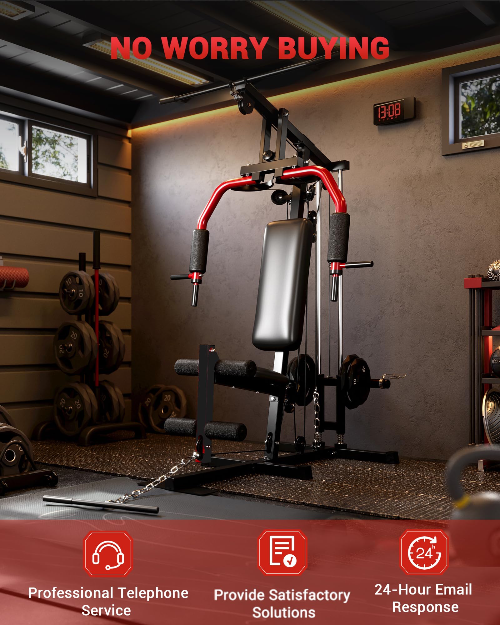 Home Gym Equipment, Workout Weight Machine with Cable Pulley System, 400 LBS Weight Capacity All in One Full Body Exercise Station for Strength Training, Multifunctional Compact Home Gym