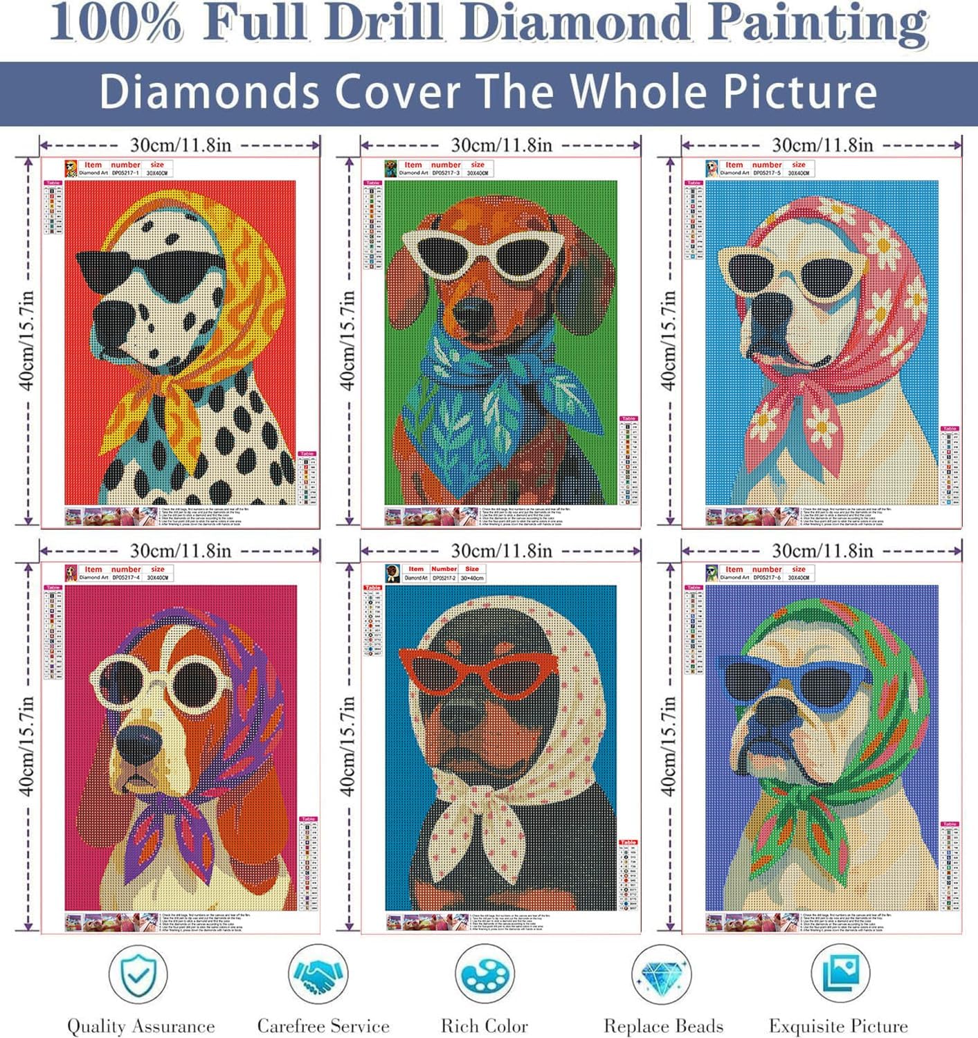 VeGuude Diamond Art Kits for Adults, 3 Pack Funny Dog Diamond Painting Kits image 4