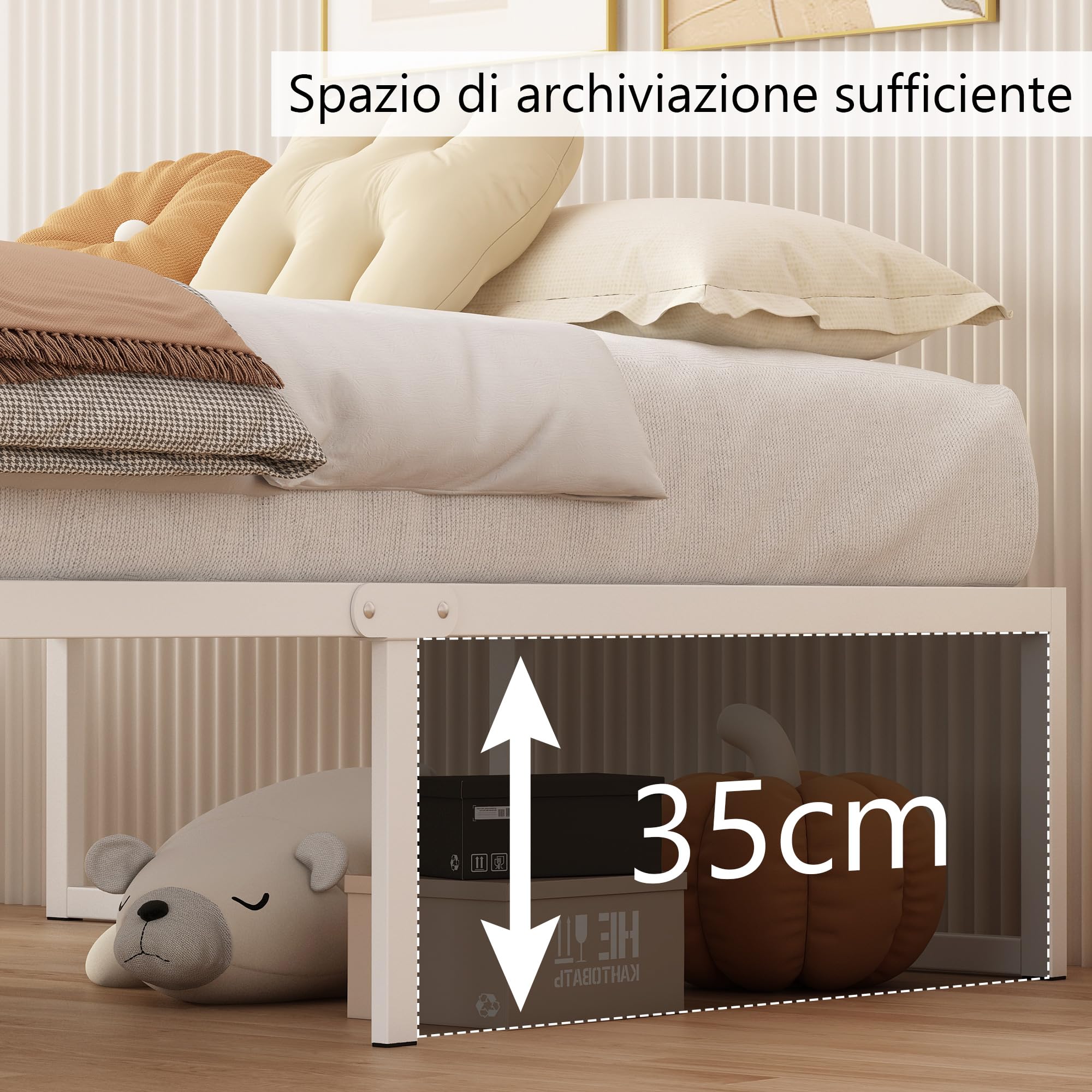 Yicensen Struttura Letto Singola 80x190 cm, Struttura Letto in Metallo, Supporto Solido, Facile da Montare, Design Silenzioso, Stile Moderno e Minimalista, Altezza 41 cm, Bianco