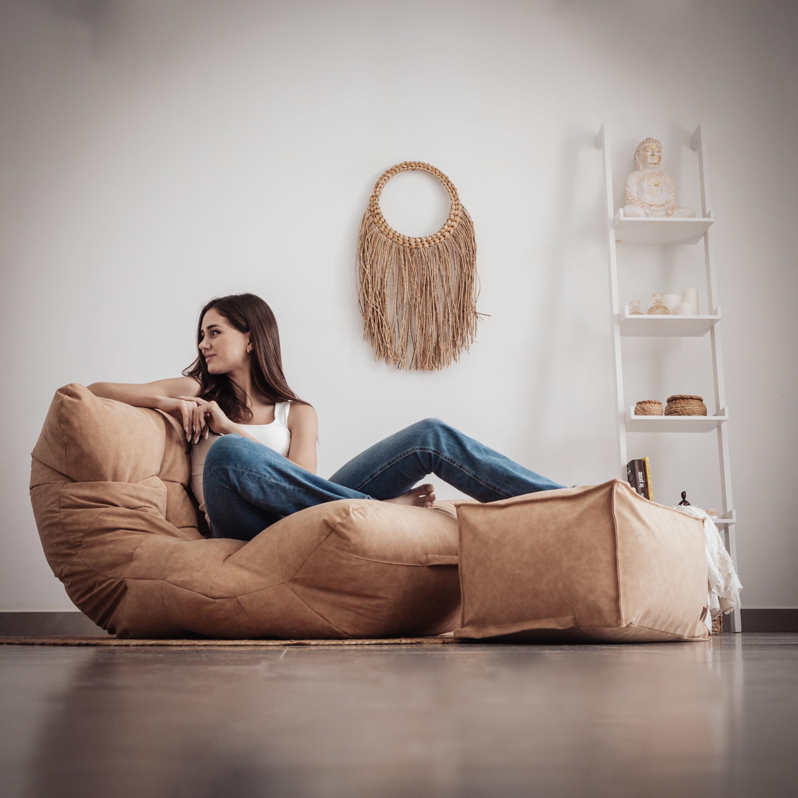 Aiire Reposapies Puff Salon Moderno - [50x40x30 cm] Puf Rectangular en Polipiel o Taburete para Reposa Pies Sofa - Cojin de Suelo XXL para Complemento de Bean Bag Gamer Azul