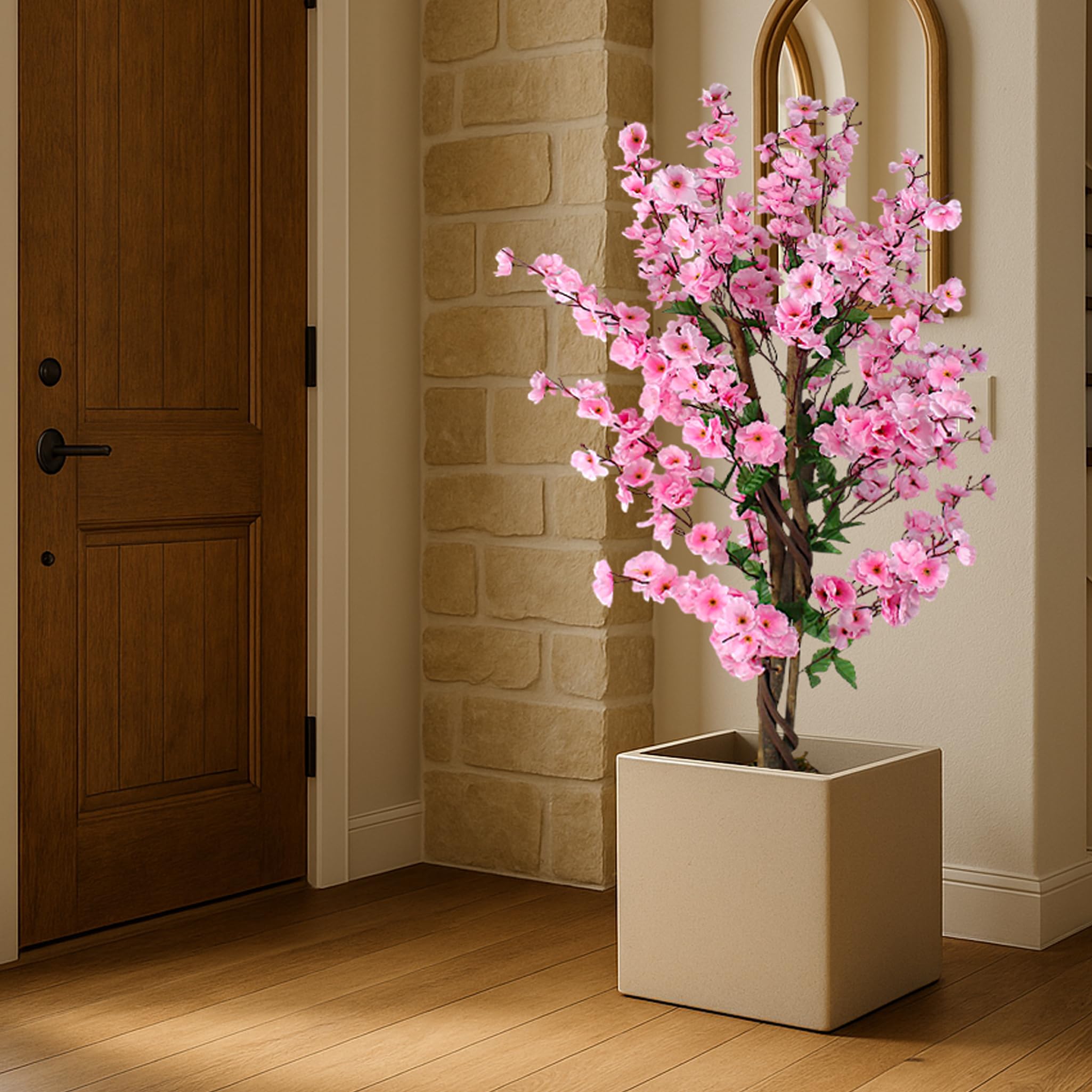 Arnusa Plante Artificielle à Fleurs Roses Arbre Artificiel 120 cm Décoration du Salon Grande Plante en Pot Fleur de Printemps