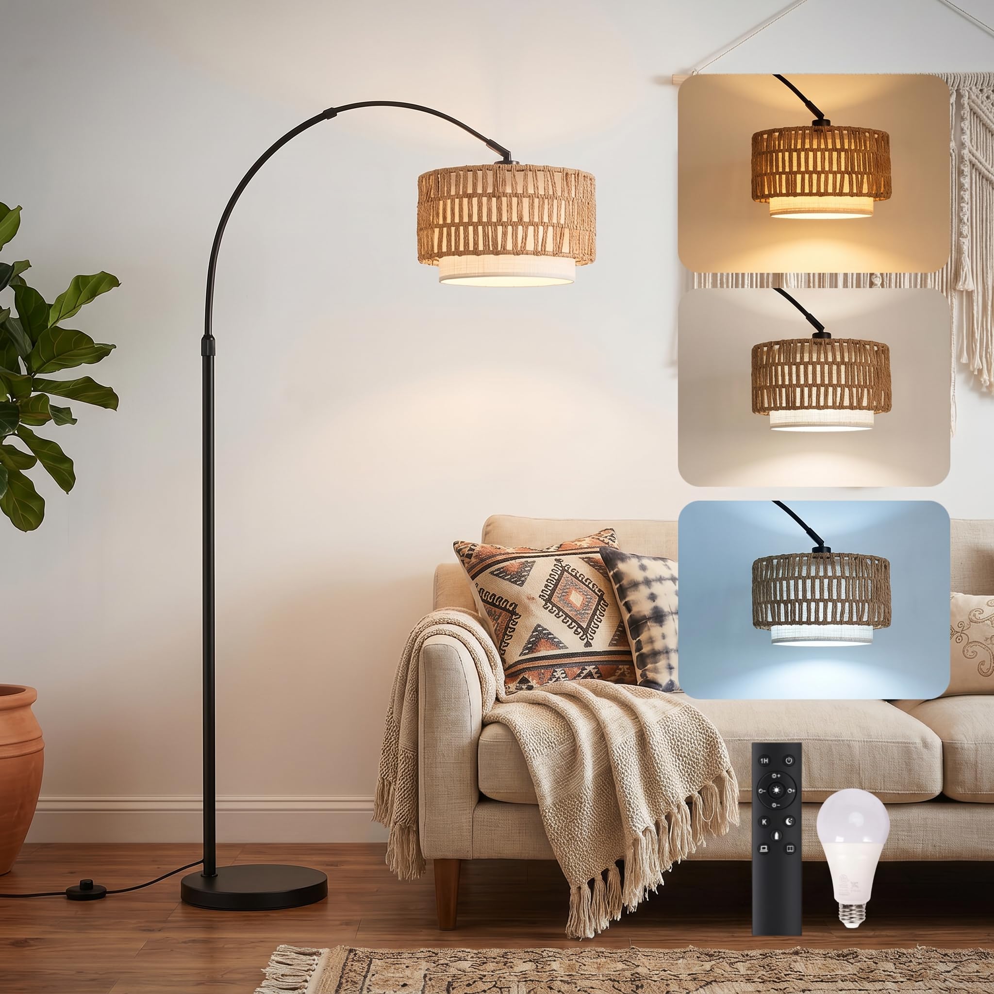 Photo 1 of NUBEAURA Arc Floor Lamp - Black RC, 61.5"-72.4" H