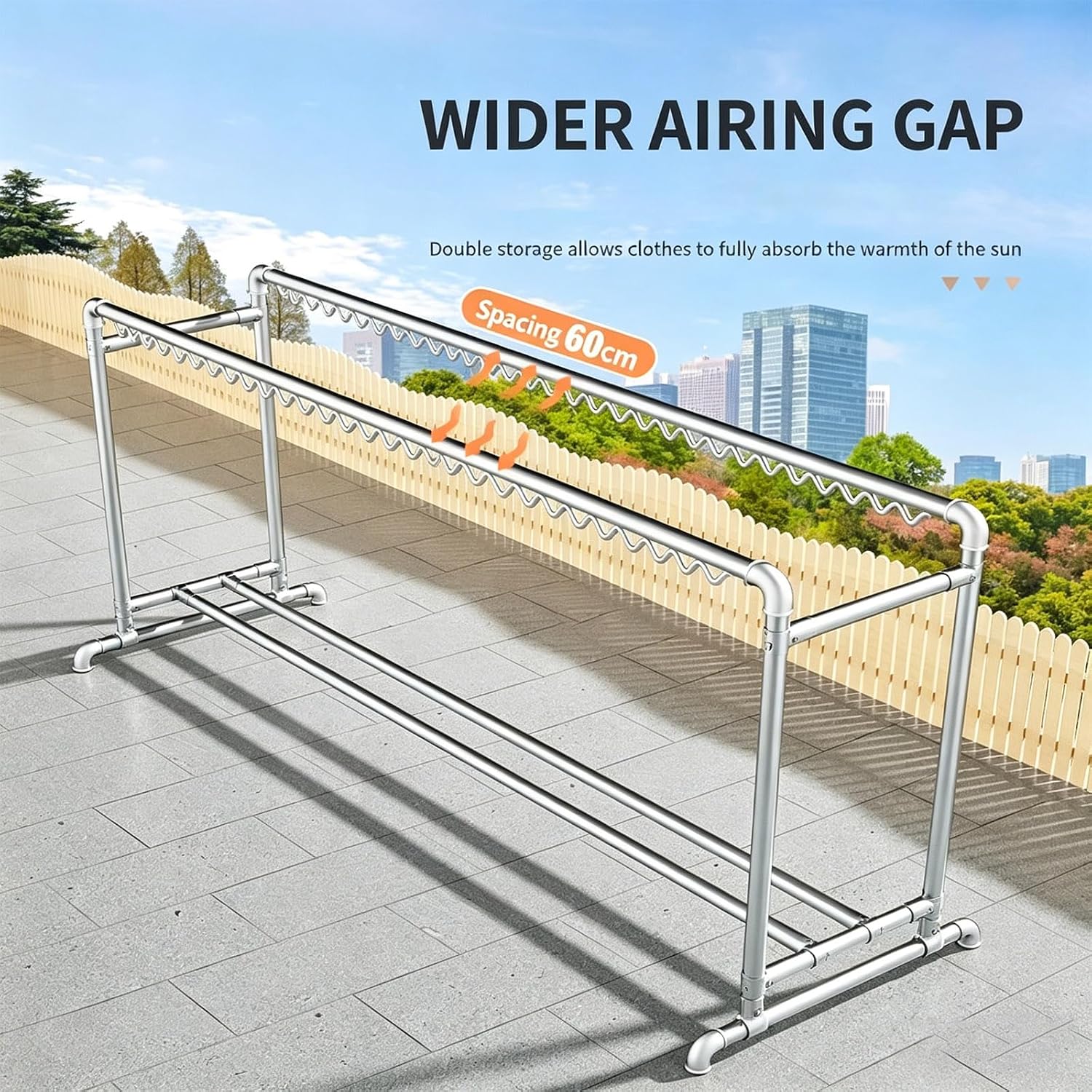 Heavy-Duty Stainless Steel Clothing Rack, Freestanding Drying Rack with Storage Shelves and Windproof Hooks, Multi-Purpose Garment Hanger Stand for Indoor and Outdoor Use.