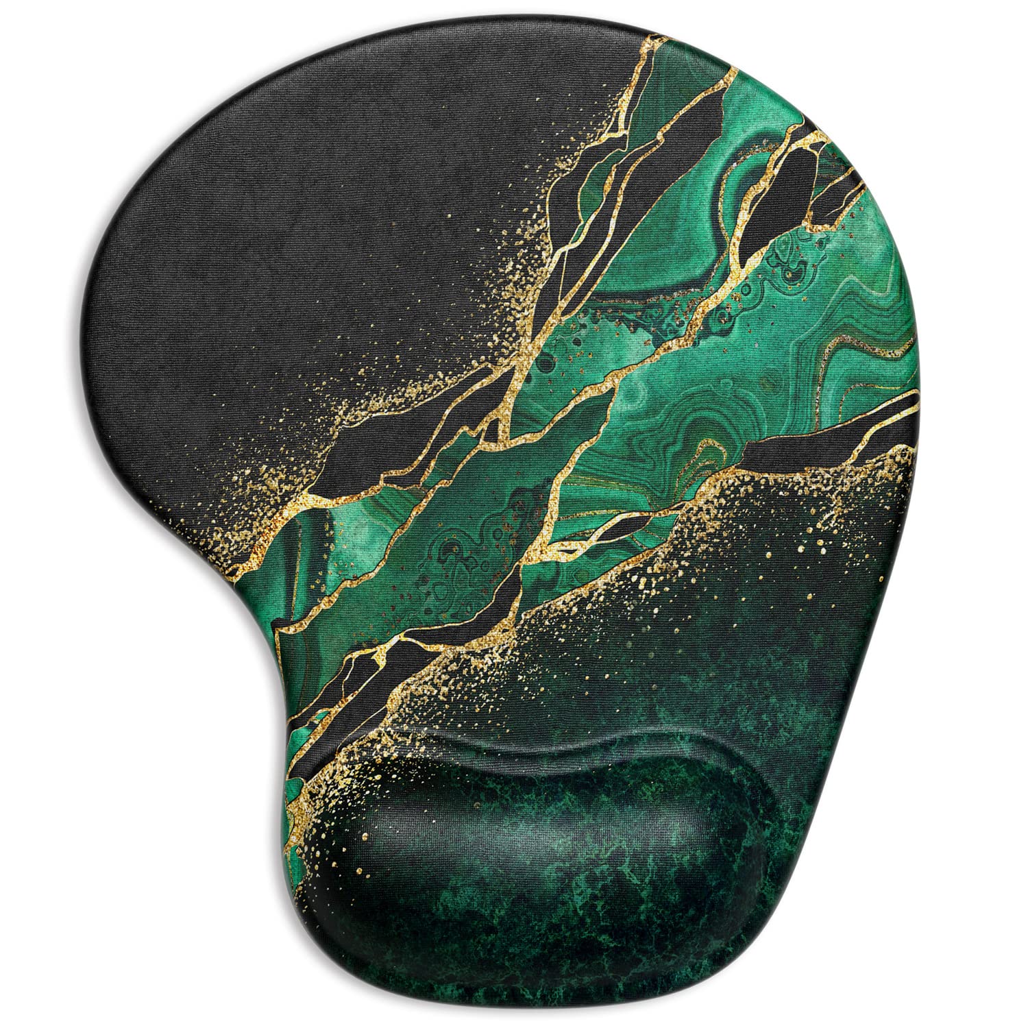 ITNRSIIET Ergonomic Mouse Pad with Gel Wrist Support Wrist Rest Smooth Surface Non-Slip PU Base Comfortable Office Supplies Pain Relief, 9.5 x 8 inches, Green Marble Gold