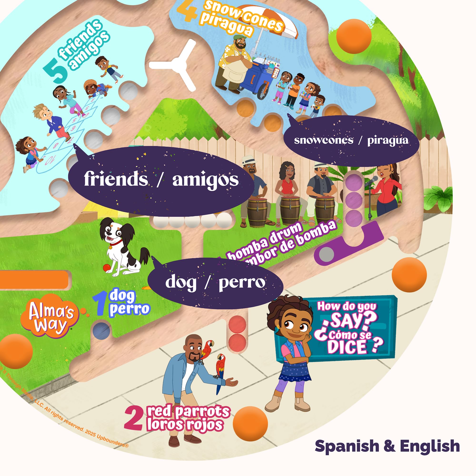 Upbounders Alma's Way "How Do You Say?" Zweisprachiges Montessori-Magnetlabyrinth - Spanisch & Englisch Lernspielzeug für Kleinkinder ab 18 Monaten - Feinmotorik & Erste Wörter spielen