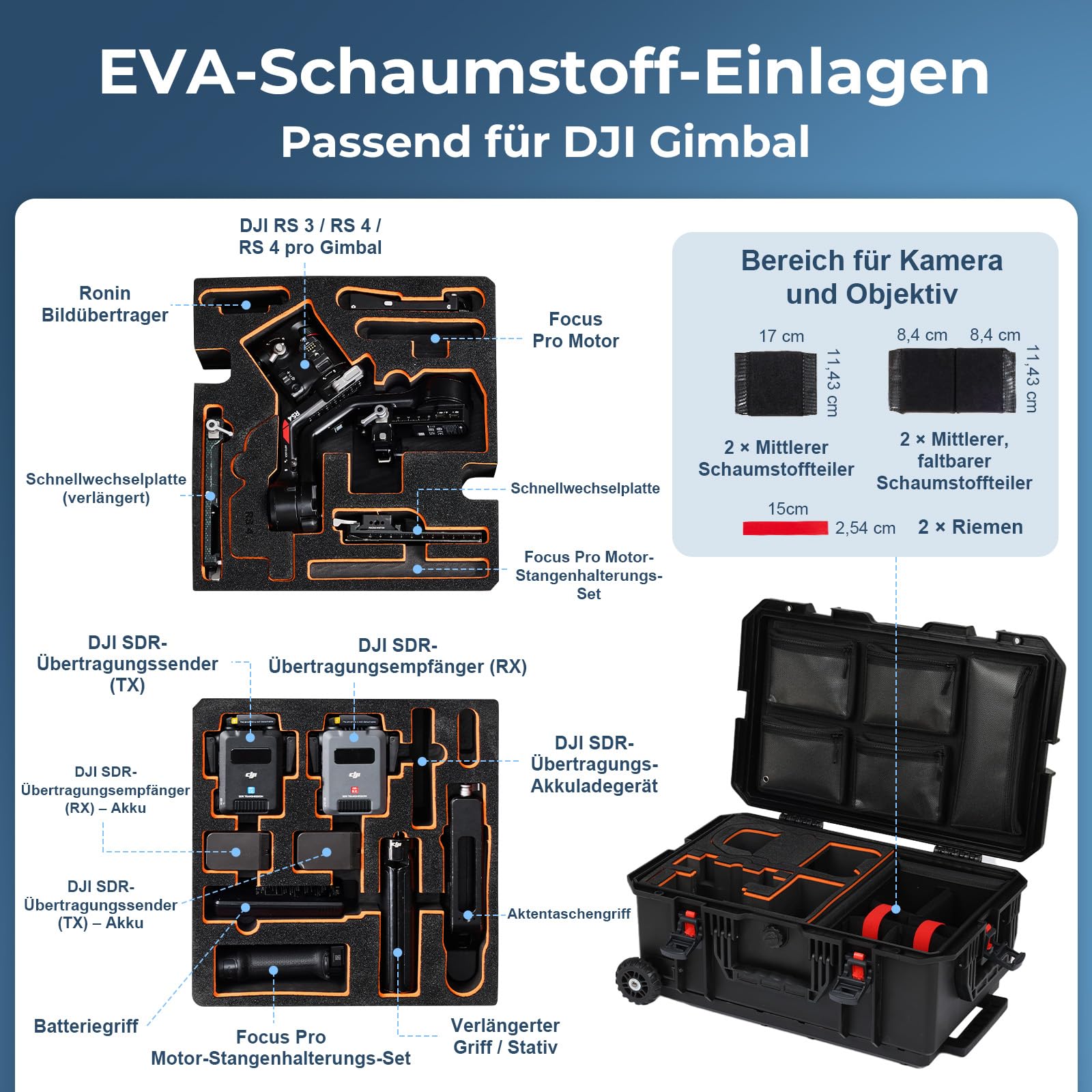COWVIE Wetterfestes Hartschalen-Geheuse für DJI Gimbal, Trolleykoffer mit Rollen, Ausziehbarer Griff, Klett-Trennwände & Gurte, IP67 Wasserdicht & Staubdicht für Kamera, Drohnen & Equipment