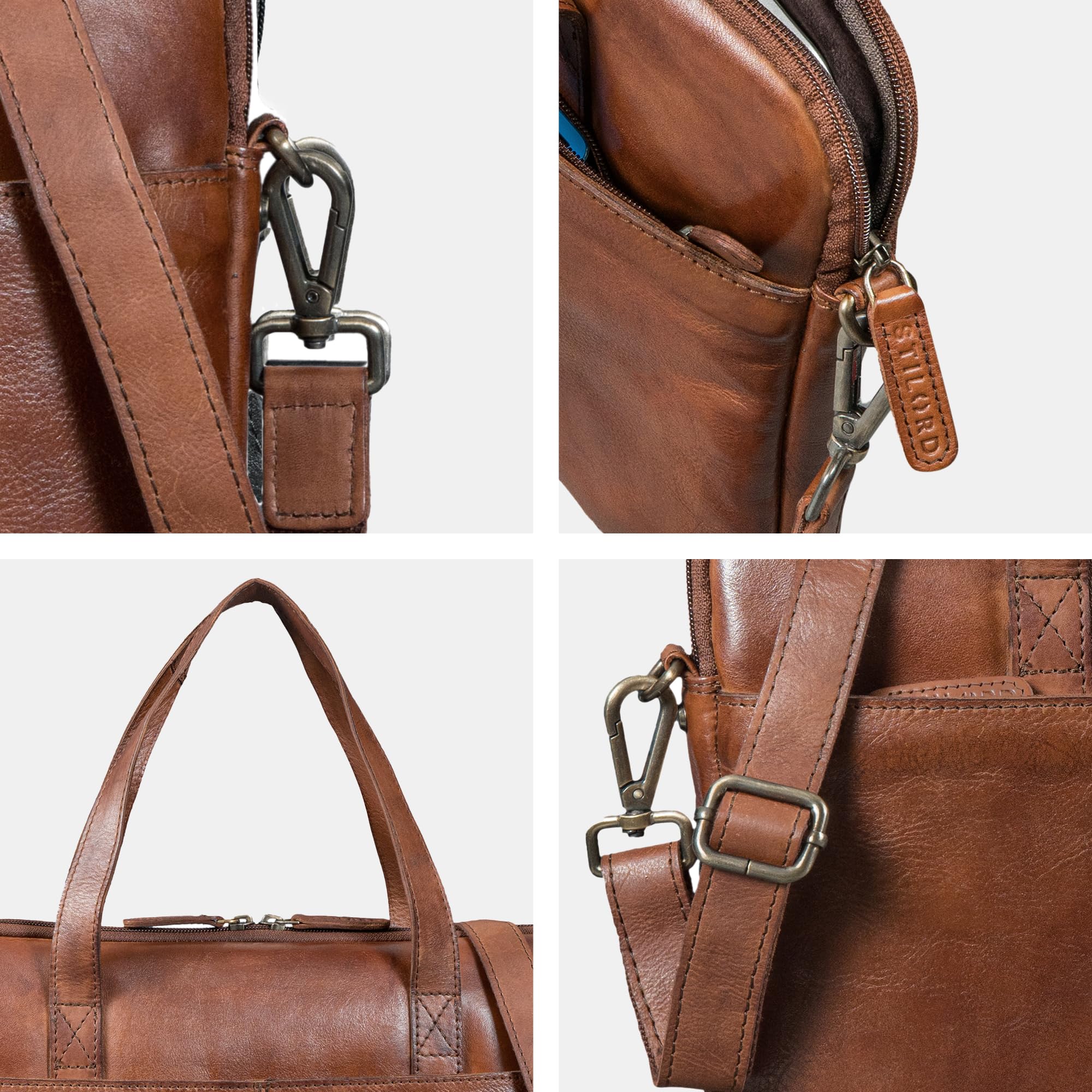 STILORD "Leonel Schmale Laptoptasche 15.6 Zoll Leder Braun Aktentasche Herren Notebooktasche Echtleder Laptop Sleeve Dünne Business Umhängetasche mit Schultergurt & Griff