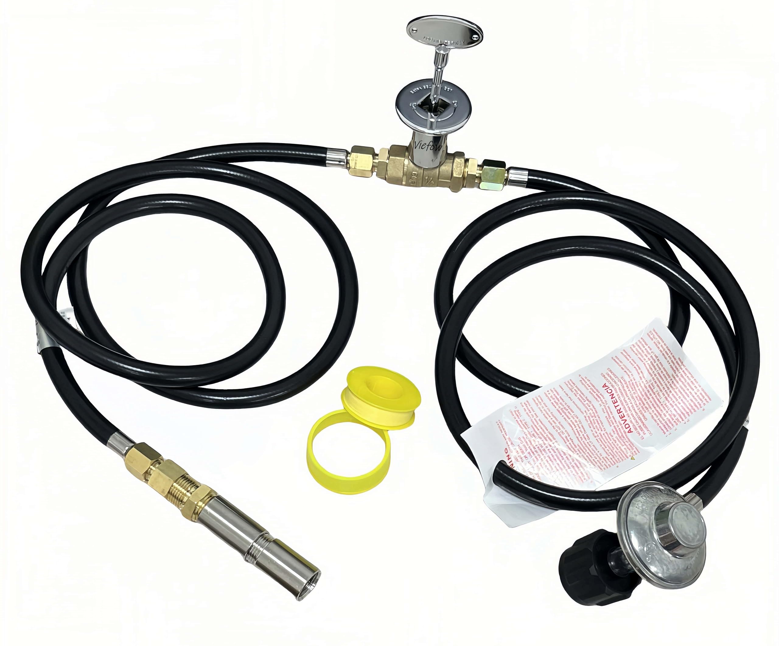 ViefowBurner Connection Kit, Propane Connection Fire Pit Installation Hose with 1/2" Chrome Key and Quarter-Turn Shut-Off Valve Kit