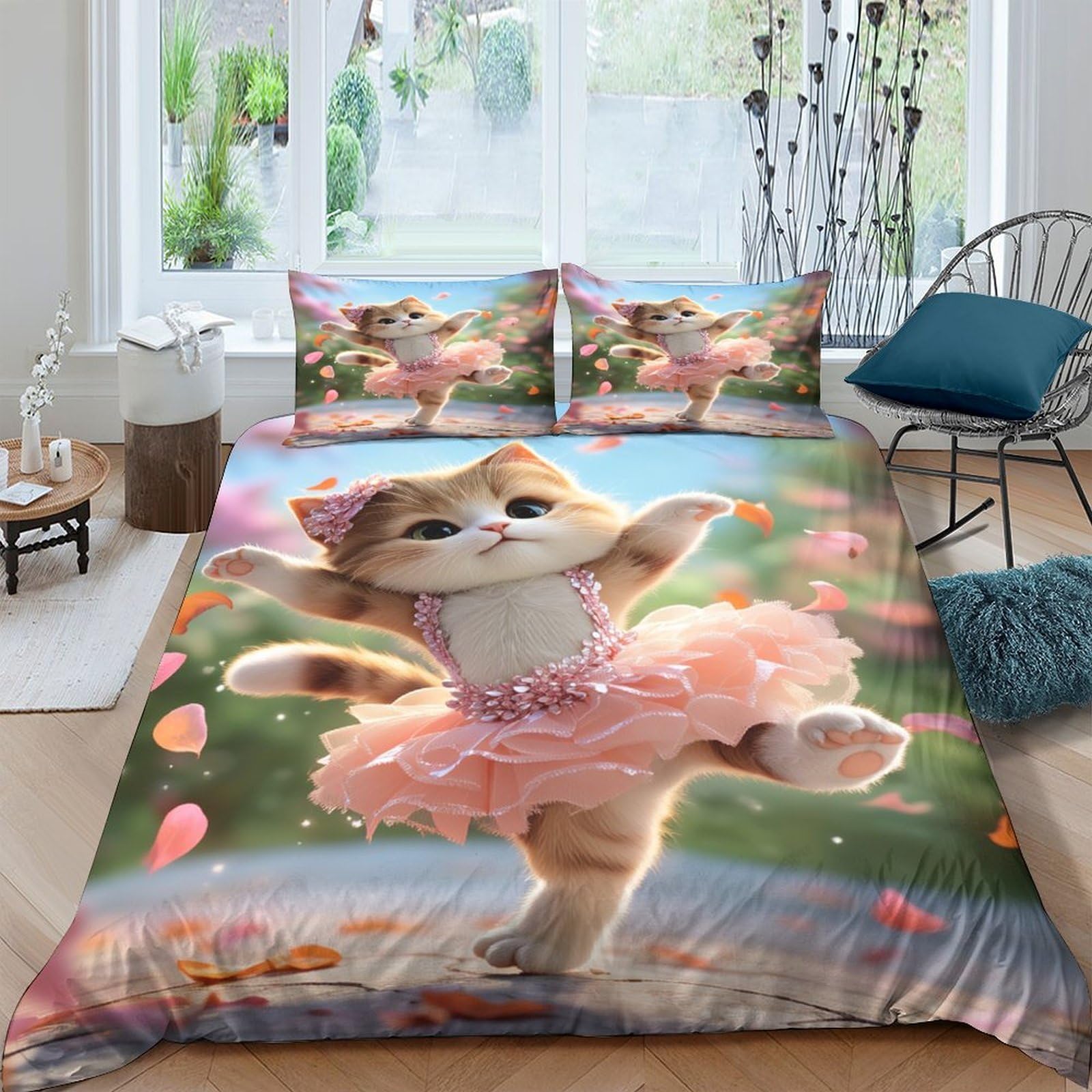 Ctjqhvkz Style-7 3D Printed Cute Cat Ballerina Fitted Sheet Microfiber Soft Anti-Slip Bed Cover For Bedroom Dorm Decor Machine Washable Single（135X200cm）