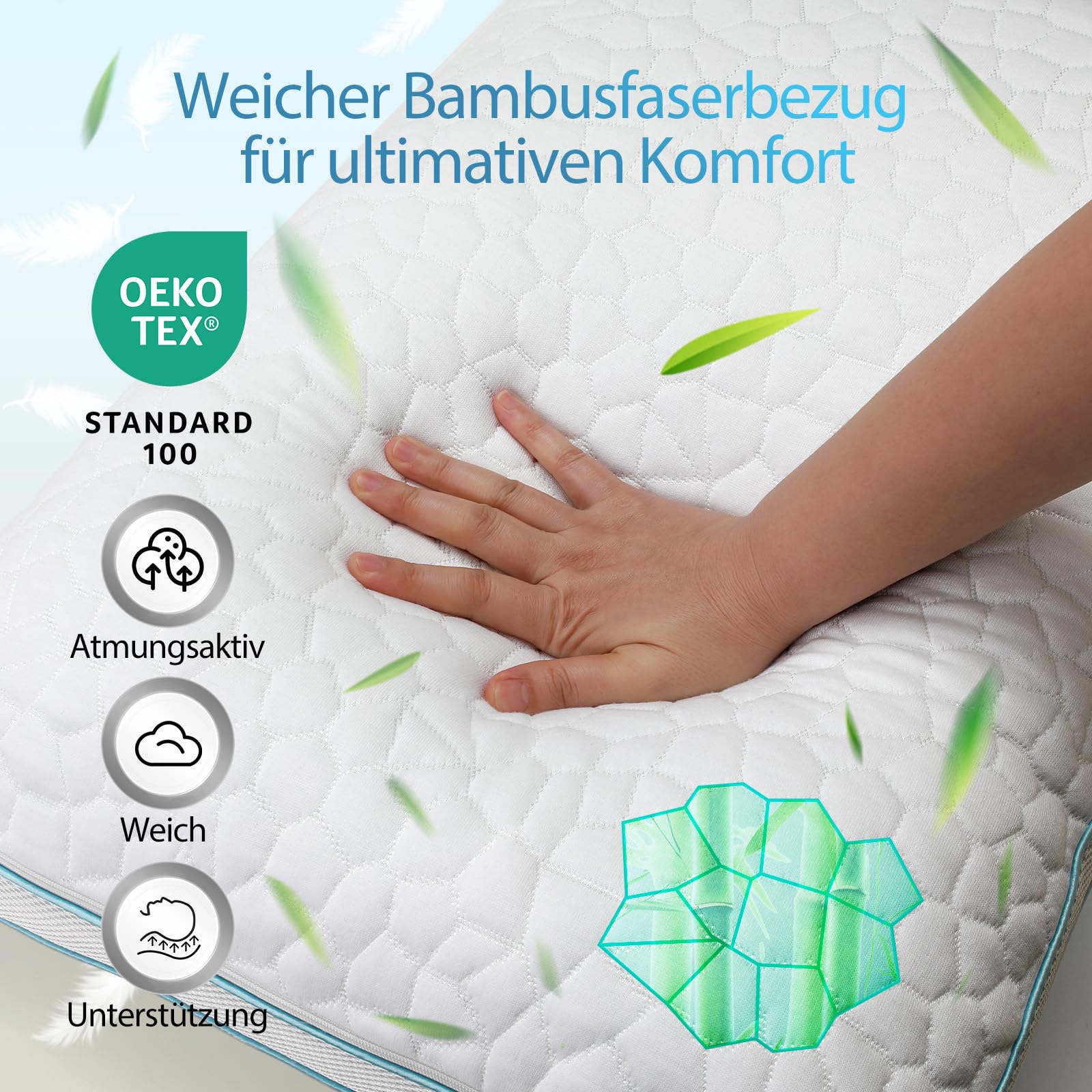 Shredded - Juego de 2 almohadas de espuma viscoelástica, altura ajustable y firmeza ajustable, funda de viscosa de bambú, transpirable y lavable, almohada ergonómica para dormir de lado, espalda y