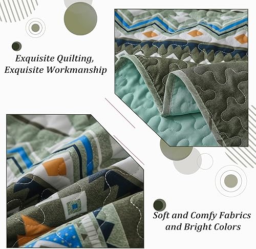 Miniatura 6 de WONGS BEDDING - Juego de edredón Boho King, juego de 3 piezas de edredón verde oliva de otoño con estampado geométrico para todas las estaciones,