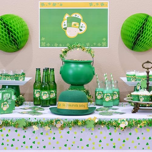 Miniatura 7 de Mantel de plástico con trébol  Mantel desechable para decoraciones de mesa del día de San Patricio, funda de mesa de trébol verde de la suerte para