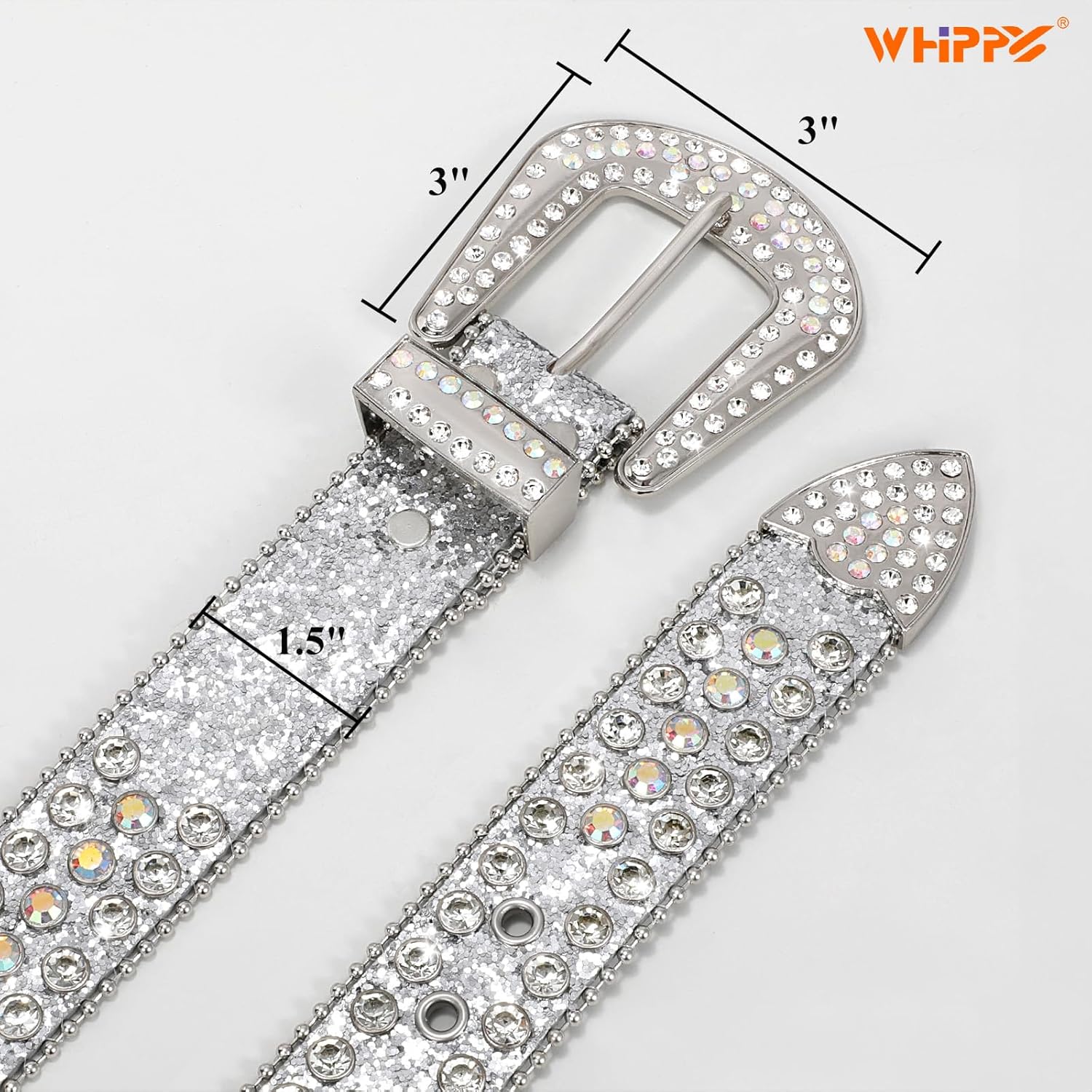 WHIPPY Women Rhinestones Leather Belts Bling Studded Western Cowgirl Waist Belt for Jeans Pants with Removable Buckle - Image 6