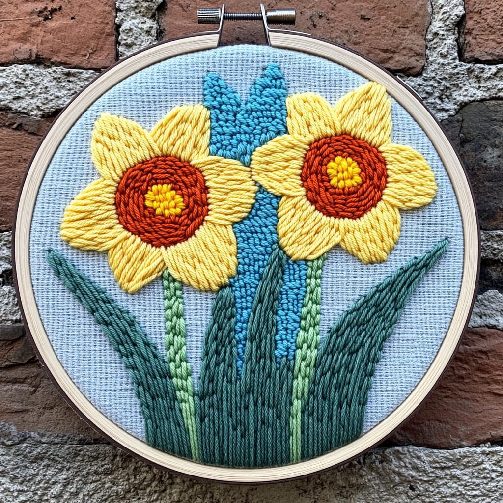 Punch Needle Kits Abstract Daffodil Flowers Easy for Beginners DIY Punch Needle Yarn Starter Embroidery Set for Craft Lovers with Printed Pattern and Hoop for Home Decor 20x20cm(3)