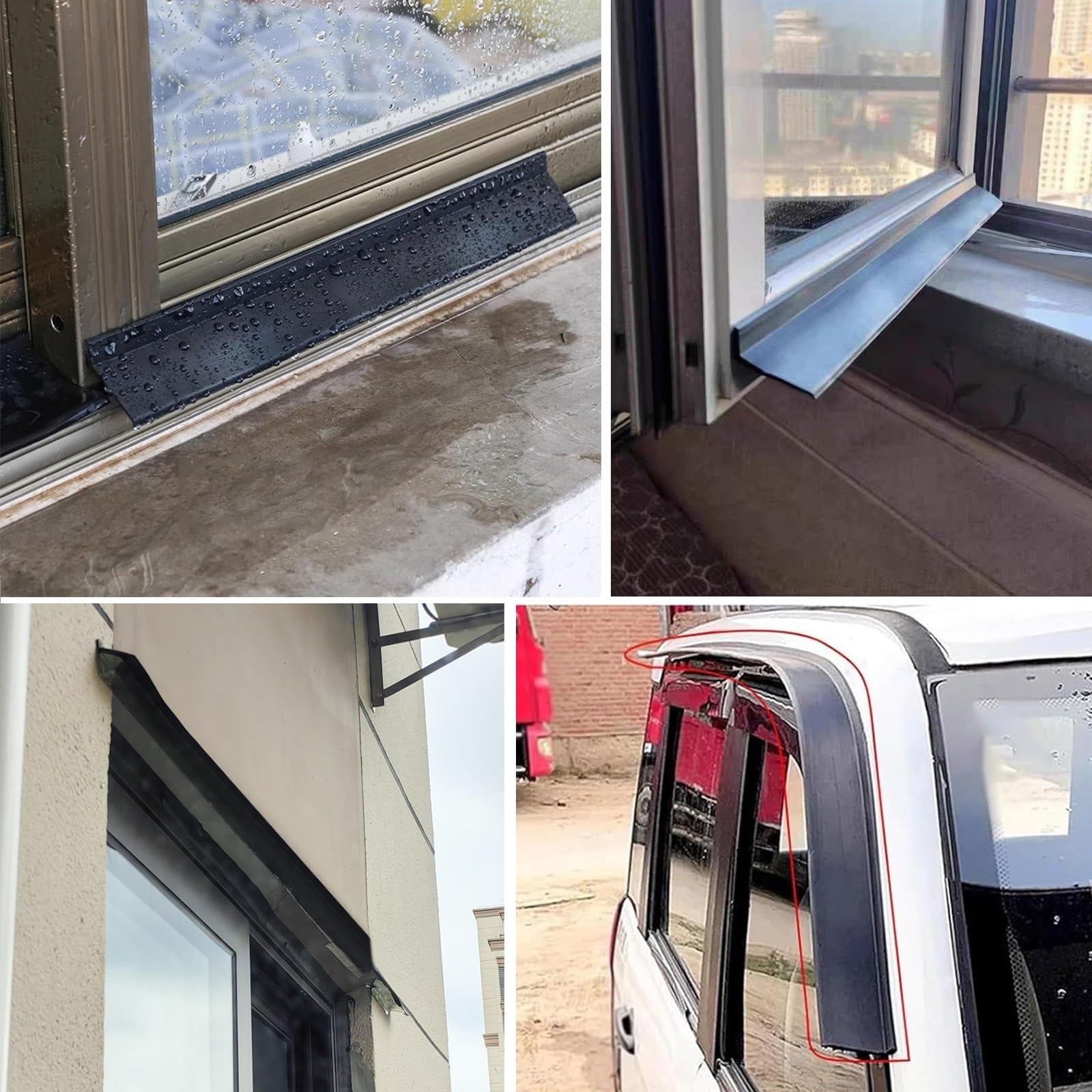 Selbstklebende Fenster-Regenabweiser, Selbstklebender Dichtungsstreifen, schwarz, for Fenster, Türen, Autos, verschiedene Größen(W4.5 x L400cm)