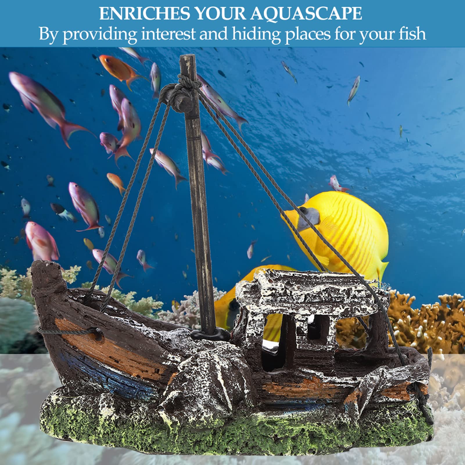 Generic Relitto di una Nave per Acquario, Decorazioni per Acquario Alta Simulazione, Resina, Marrone, Naufragio