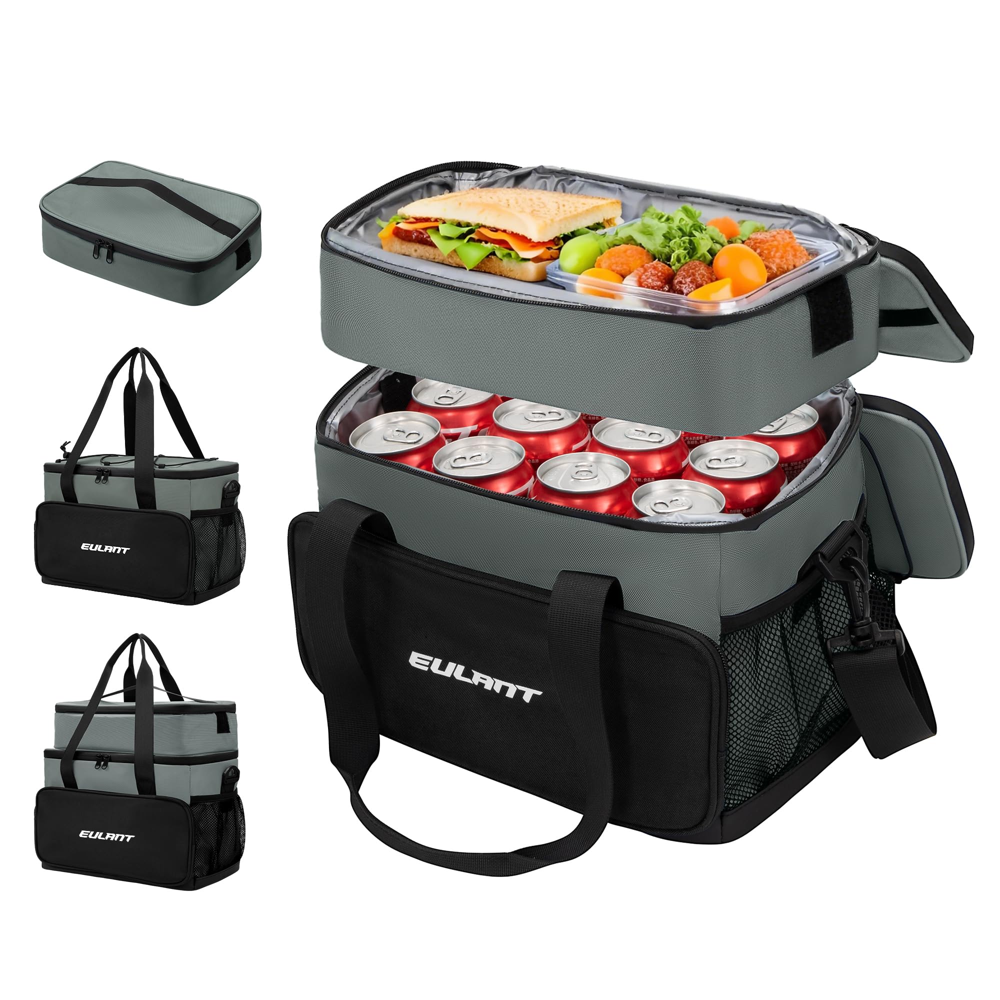 EULANT 2in1 Cooler Bags Set with Waterproof Zipper, 16.7L Large Thermal Cool bag + 6L Small Lunch Box,Insulated Picnic Bag for Hot Cold Food/Drink, for Camping,Beach,Work,Travel,School,Car
