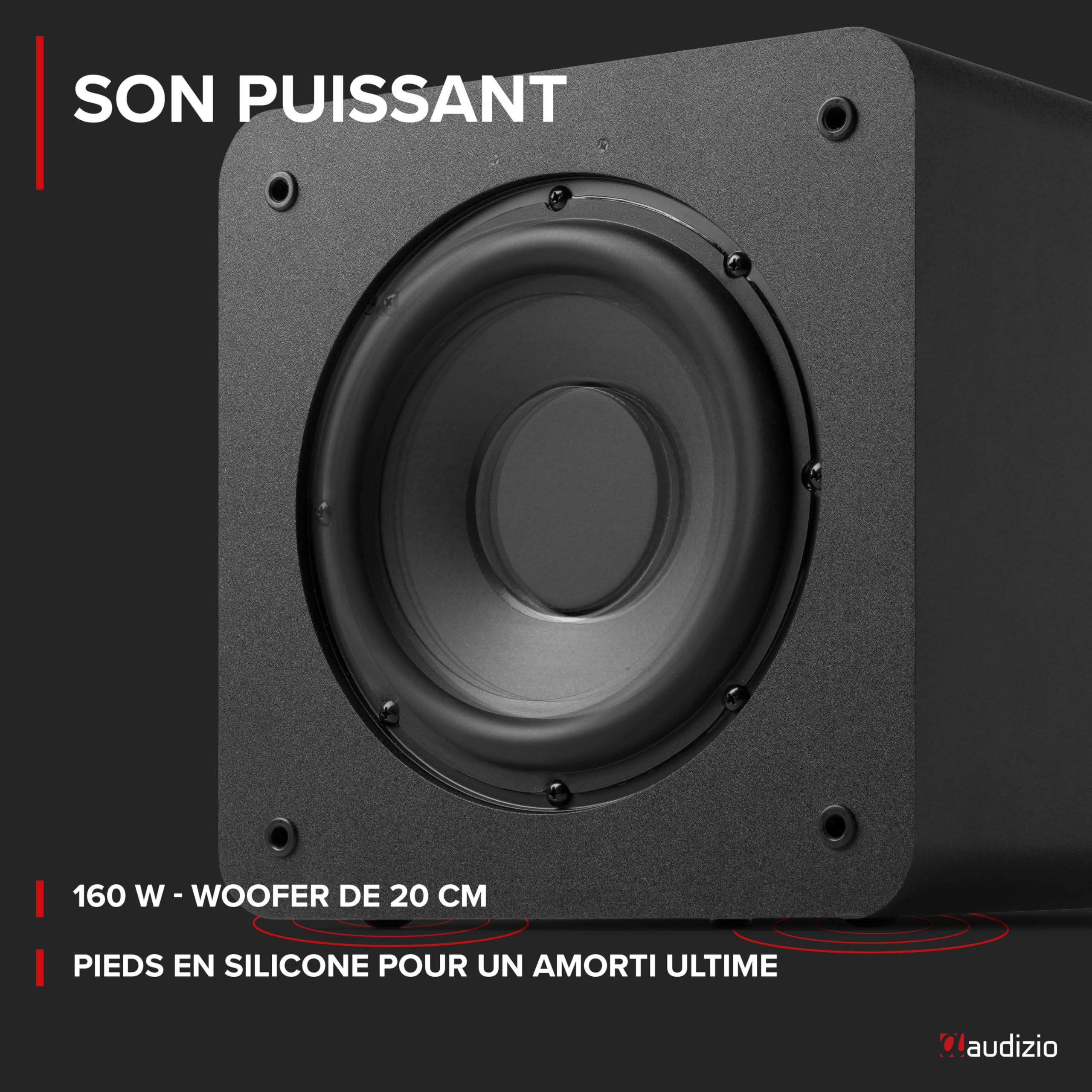 Audizio SW80D Caisson de Basses Actif Hi-Fi 160W Subwoofer 8" avec Réglage Crossover et Volume Indépendant