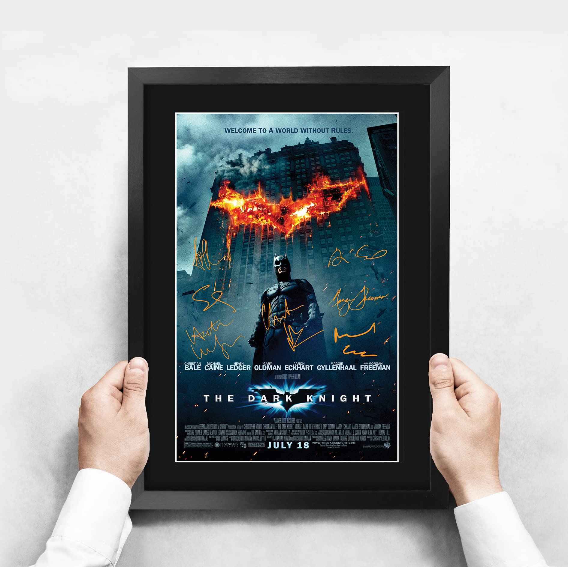 HWC Trading FR A3 The Dark Knight Christian Bale Cadeaux imprimés affiche photo autographe signée pour les fans de cinéma - A3 Encadré