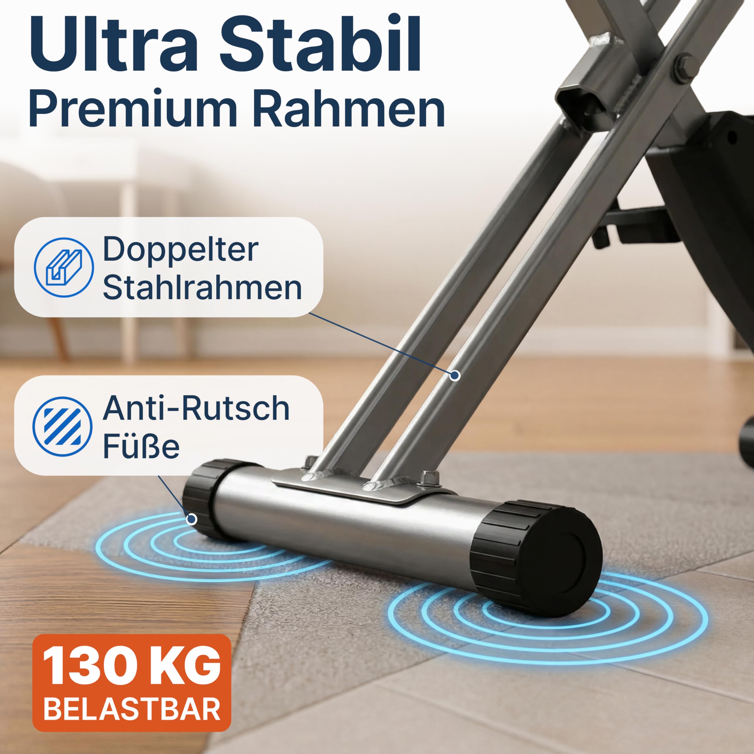 Ultrasport Heimtrainer Fahrrad Klappbar I Hometrainer Fahrrad Klappbar Extra Leise bis 130 KG mit Komfort-Sattel I Ergometer Heimtrainer, Fitnessbikes, Indoor Bike, Trimmrad