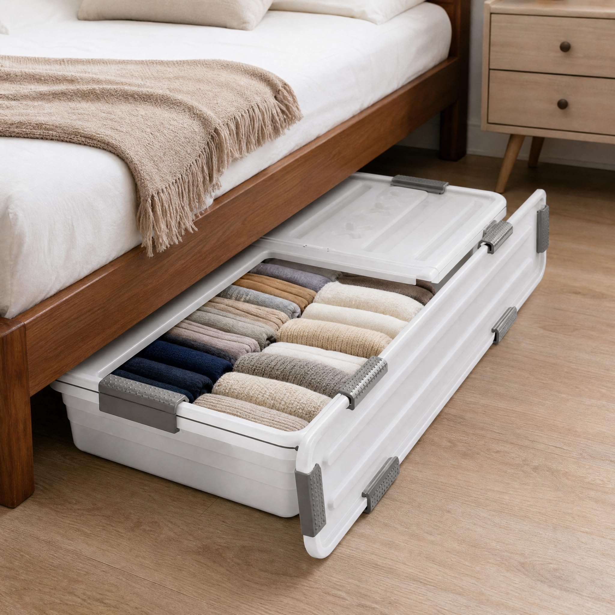 Contenitore Portaoggetti Sottoletto , Bianco elegante 101x51x15cm
