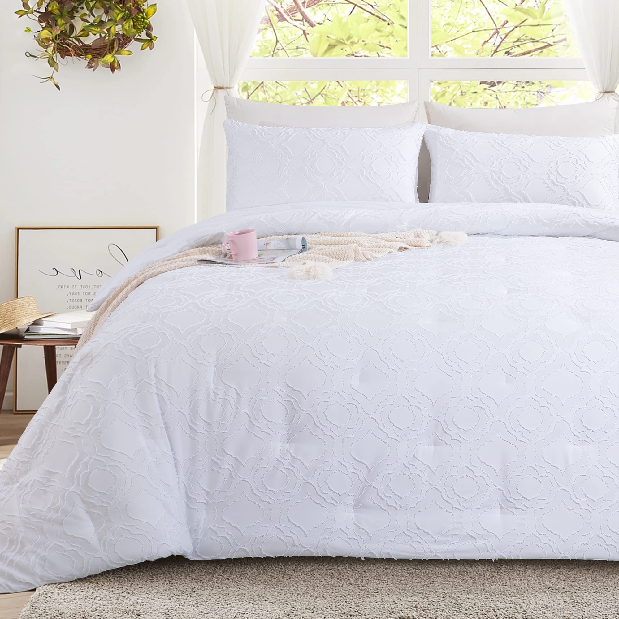 HOMBYS Oversized King Boho Comforter Set 120x120, Tufted Jacquard