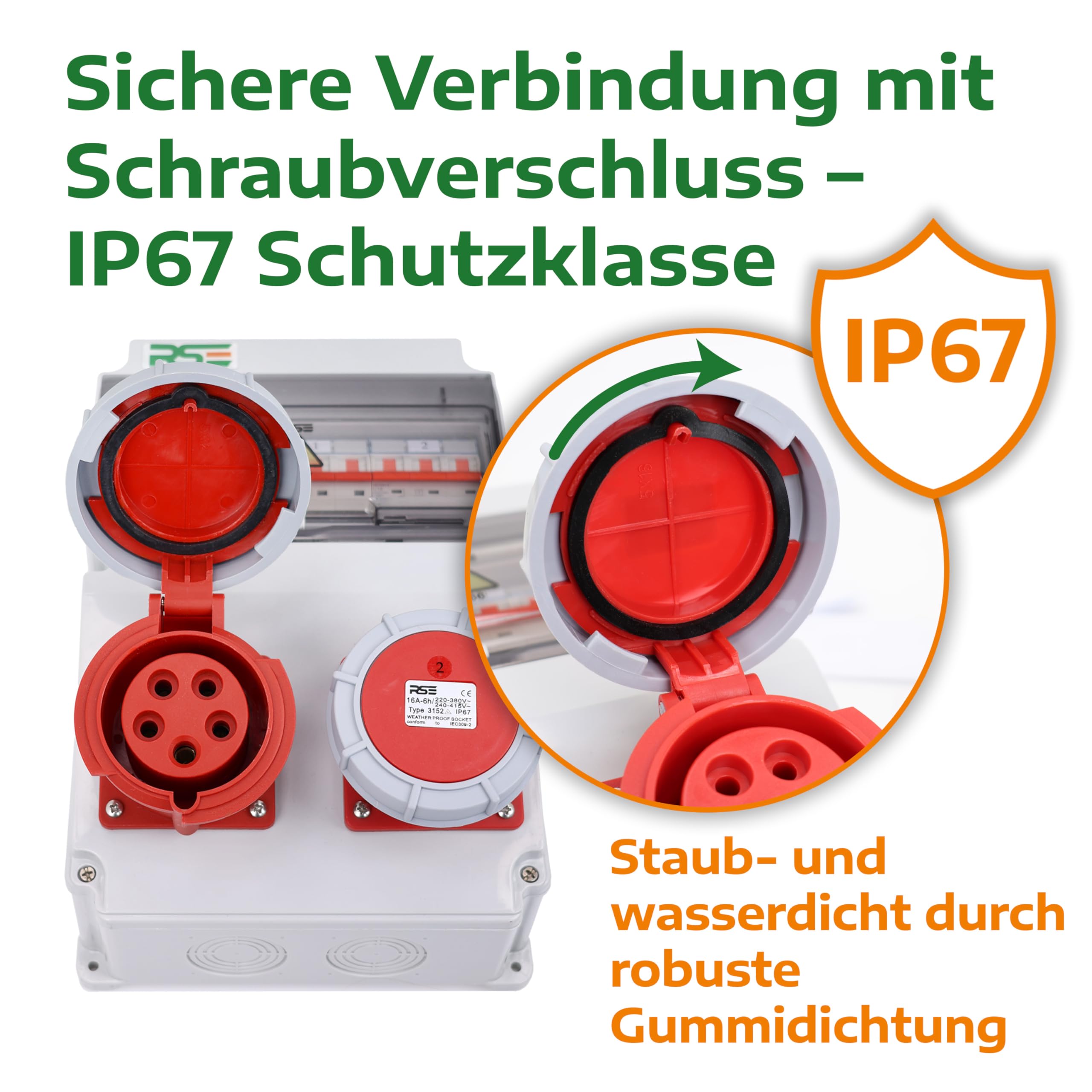 Rozdzielacz bębna budowlanego rozdzielnica ścienna całkowicie okablowany 32A 16A z gniazdem wtykowym CEE IP67, 6. 1X32A IP67 1X16A IP67 z RSE LS+FI