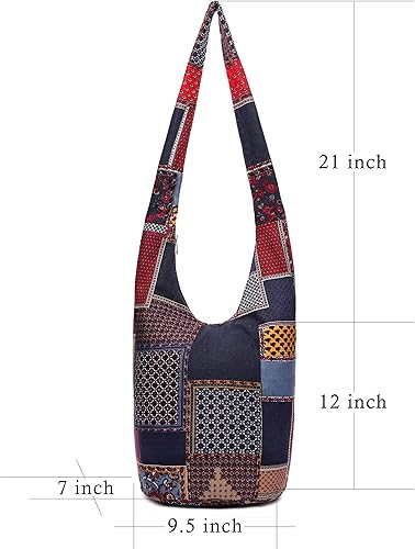 Miniatura 4 de Bolsa de hombro para mujer, de lona en estilo hippiebohemio para llevar cruzada al hombro, disponible en diferentes colores y estampados
