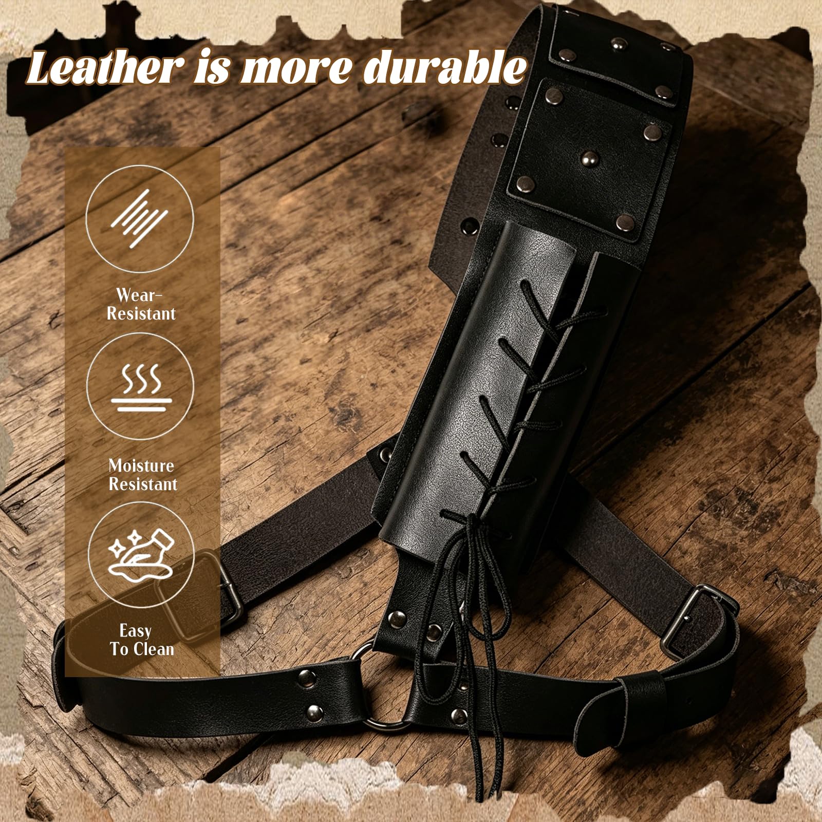 Mittelalter Kunstleder Rücken Schwert Frosch, Verstellbares Schwert Halterung Gürtel, PU Schwerthalter Gürtel Geeignet für Historische Nachstellungen, Rollenspiele und Samurai Fans (Schwarz)