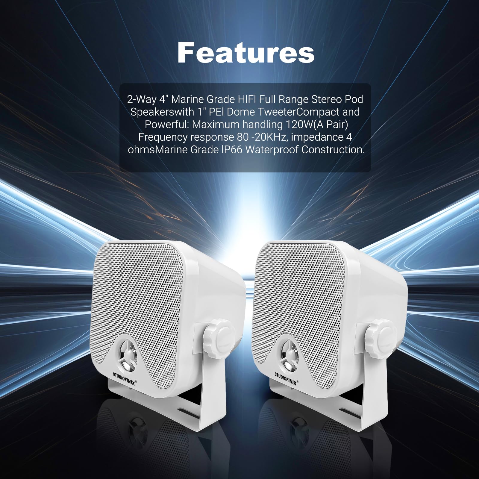STUDIOFINIX Sistema di altoparlanti stereo impermeabile 10,2 cm 100 W per ATV, UTV, moto, trattore, barca (bianco)