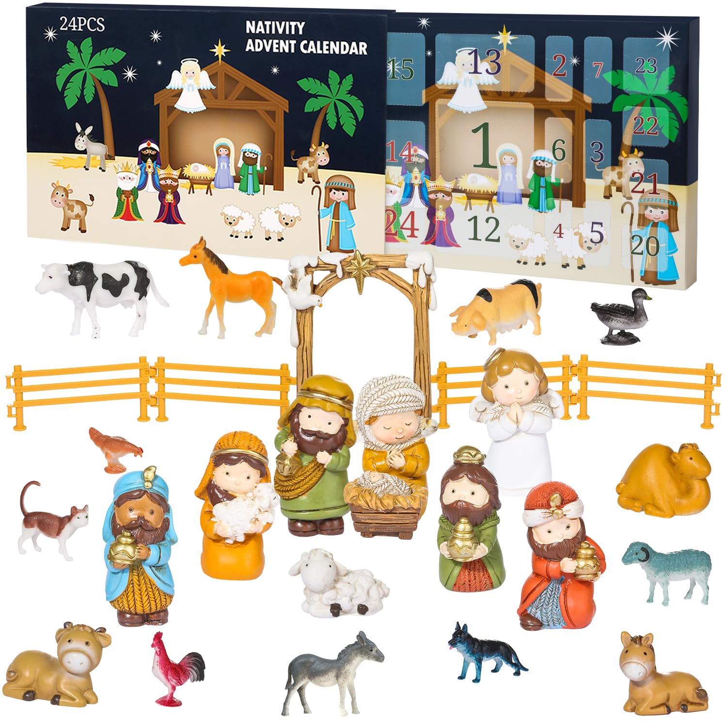24pcs Nativity Set for Kids, Nativity Advent Calendar 2023, Christmas Advent Calendar for Children Boys Girls Teens, Christmas Gifts for Boys Girls