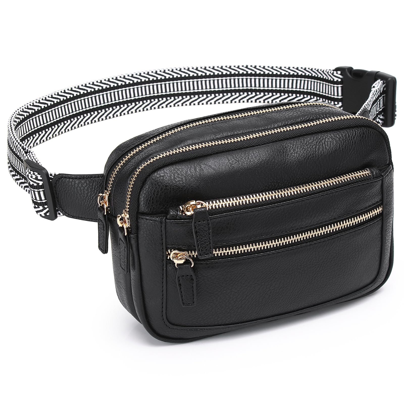 QOECI Leather Fanny Pack for Women Men Belt Bag with Multi-function Pocket, Crossbody Waist Packs with Adjustable Straps