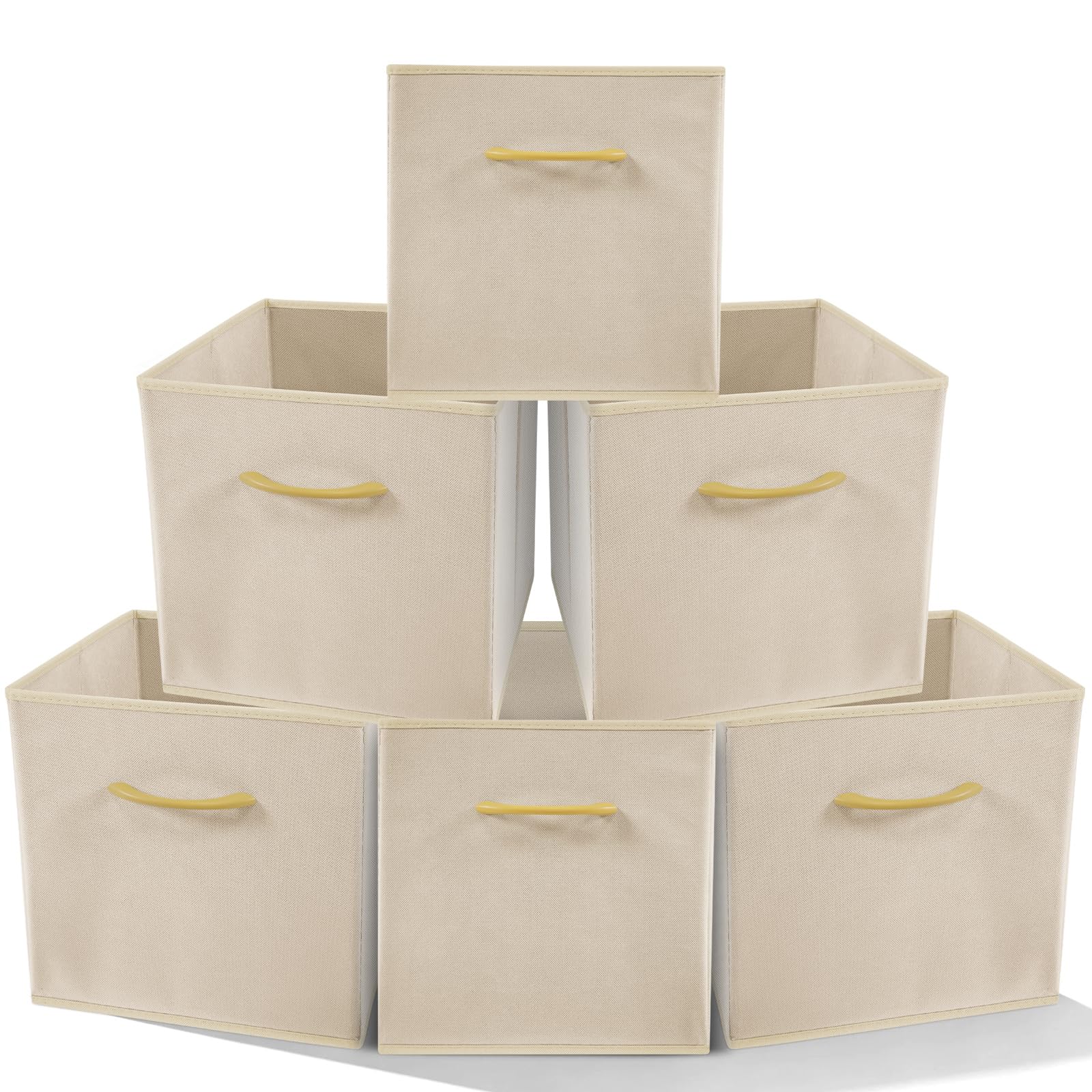 Amazing Tour 6 PCS Cube Storage Boxes 30x30x30 Beige,Foldable Fabric with Handles Collapsible for Home Office Nursery Organiser - Clothes Basket Containers — image 1