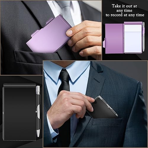 Miniatura 6 de Zonon Cuaderno de bolsillo de metal de 6 piezas, bloc de notas de aluminio con bolígrafo y papel recargable, bloc de notas, mini bloc de notas, bloc