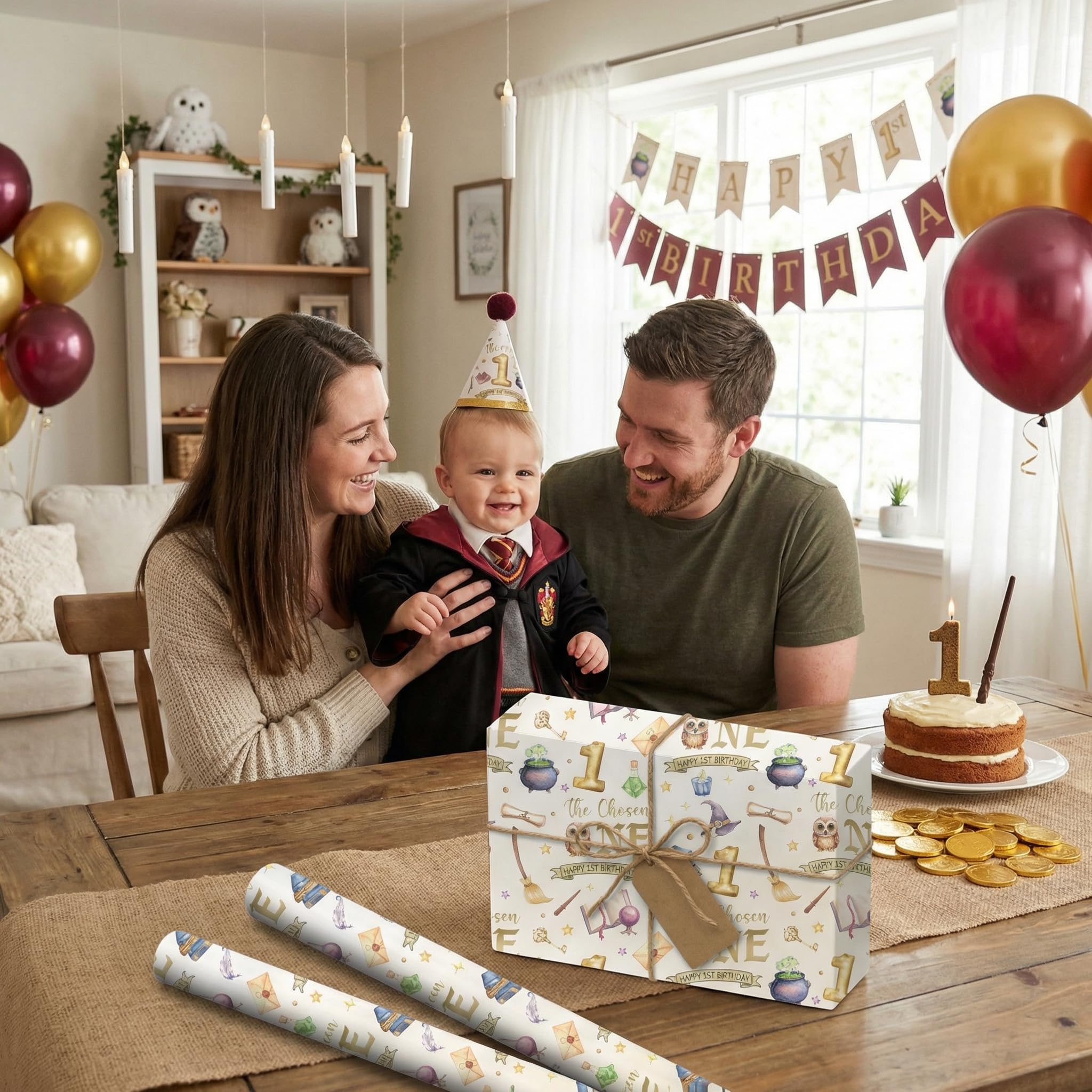 Pineraap Camping-Geschenkpapierrolle zum 1. Geburtstag für Jungen, ein Happy Camper Geschenkpapier mit Zeltbär, 1 Jahr altes Geschenkpapier für Babyparty, erste Geburtstagsparty, 43,2 x 5,2 m