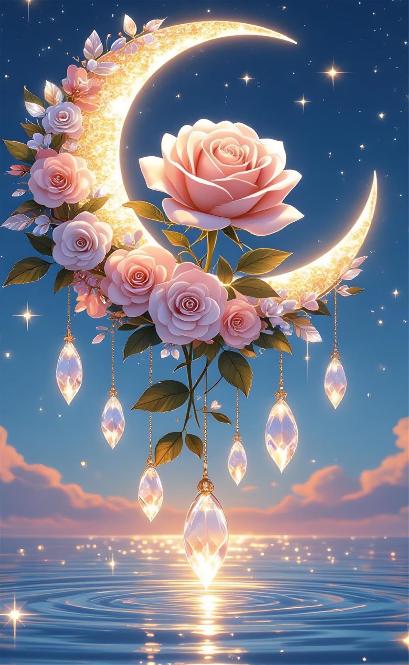 Umfarvt Moon Rose Diamond Painting Adulte, DIY Round Peinture Diamant 105x135cm, 5D Carillon Diamant Painting kit Débutant, Diamond Point de Croix Cristal Painting pour Décoration Murale Maison