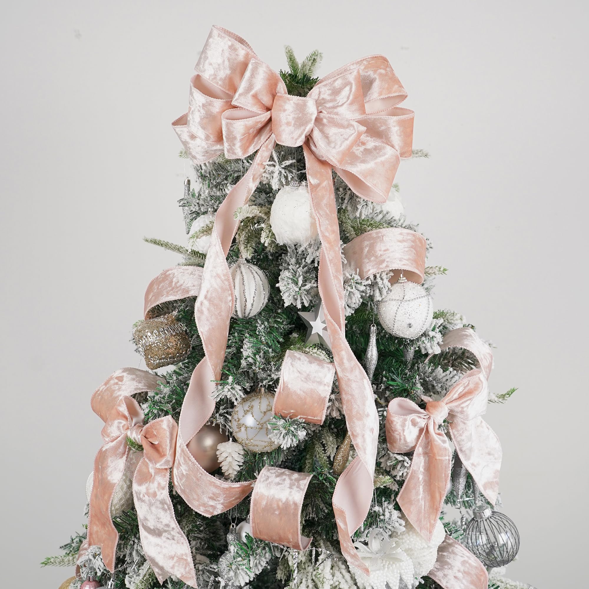 LIZLOVESS Rose Gold Velvet Wired Ribbon – 2.5 Inch X 10 Yards, Glitter Back, Reversible For Christmas Trees, Gifts & Crafts