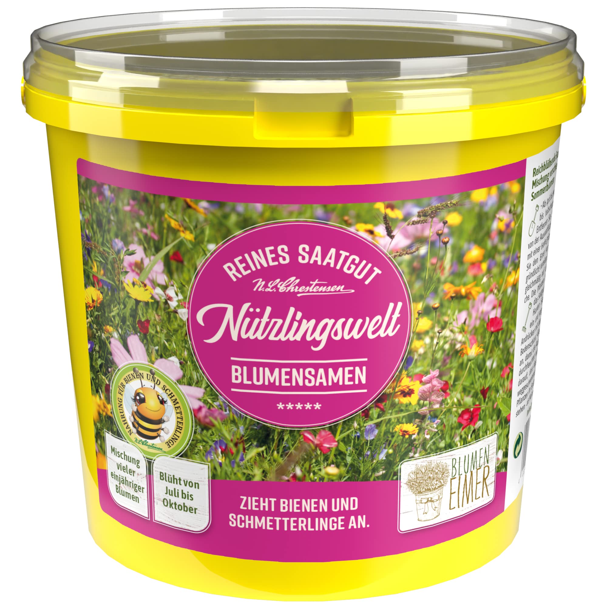 Chrestensen Nützlingswelt - Blumensamen 1L Eimer reichblühnende Samenmischung verschiedenster Sommerblumen