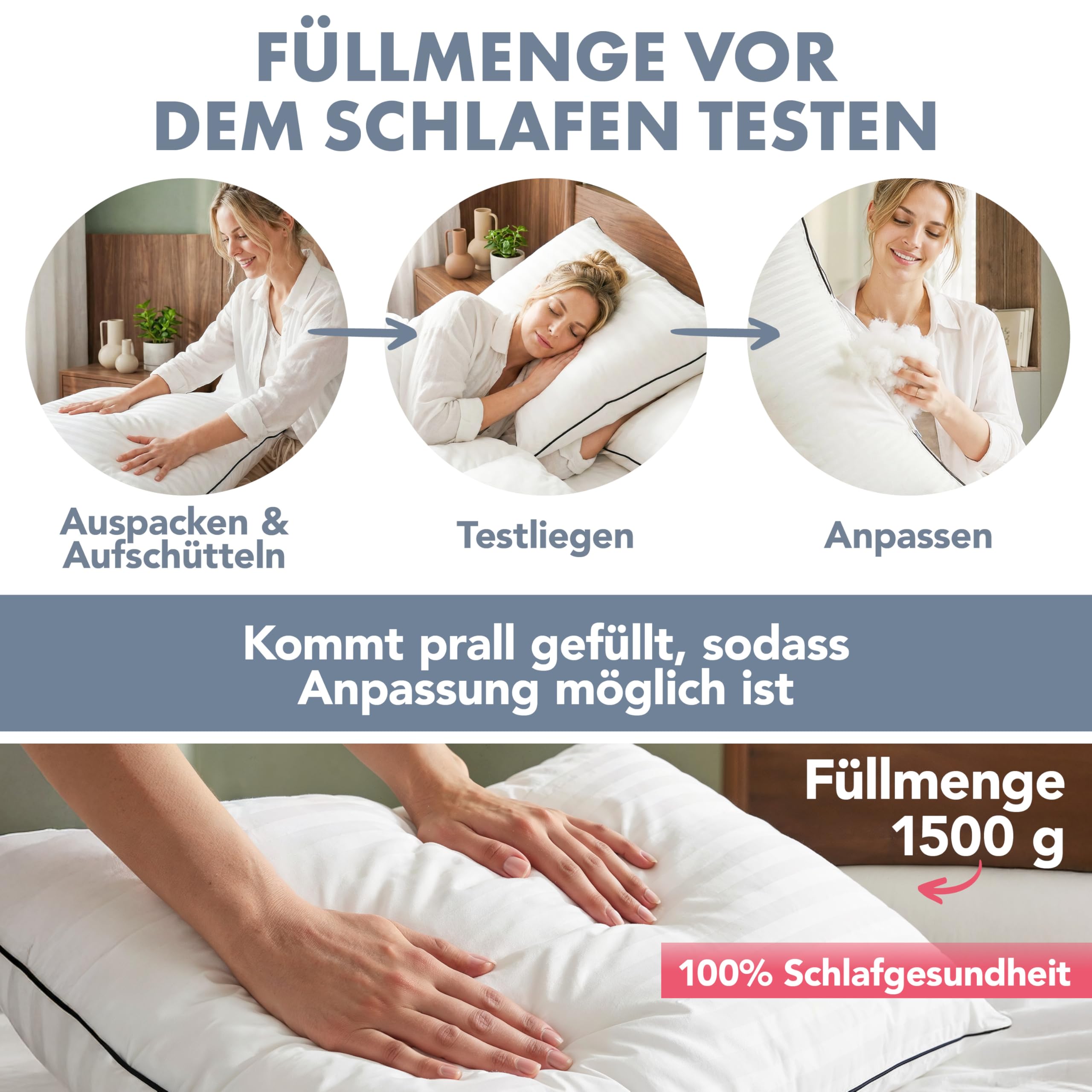 Blumtal Premium Kopfkissen 80x80 cm - Ultra anpassbare Nanofaser-Füllung - Kissen 80x80 mit Paspelierung & Reißverschluss - Oeko-Tex zert. Kopfkissen Seitenschläfer & Rückenschläfer - 95° waschbar