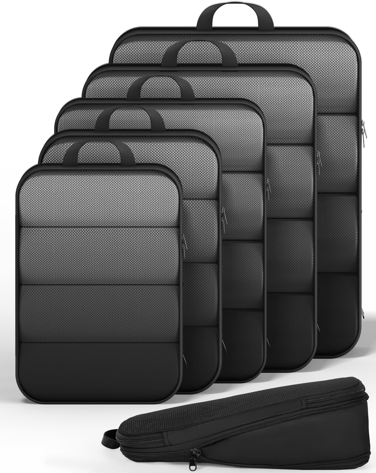 Veken 6/9/11 Set Compression Packing Cubes for Travel Essentials,Compressible Expandable Large Luggage Suitcase Organizer Bags for Clothing,Durable Space Saver Storage Bags(Black)